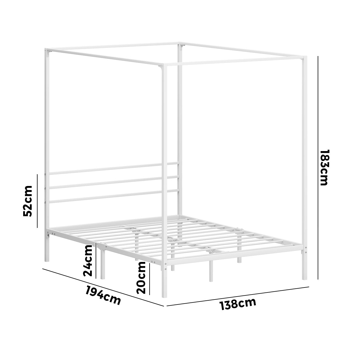 Oikiture Metal Canopy Bed Frame Double Size Beds Platform White