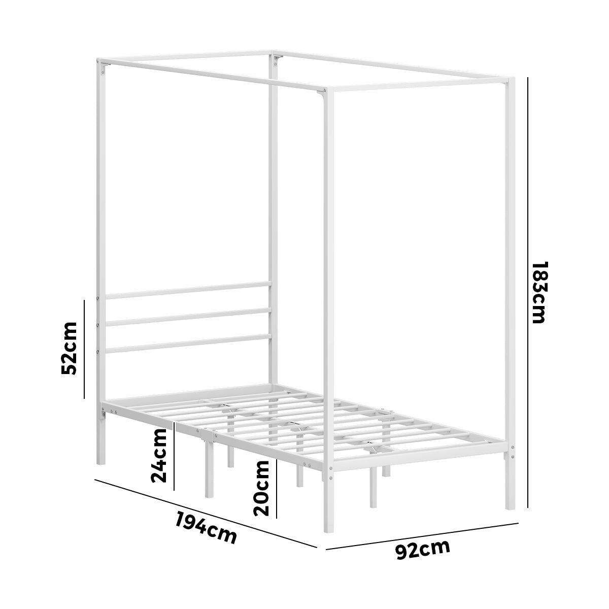 Oikiture Metal Canopy Bed Frame Single Size Beds Platform White