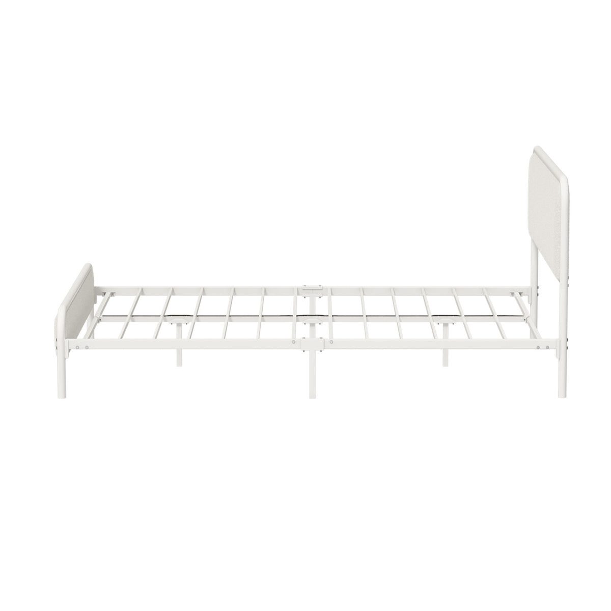 Oikiture Metal Bed Frame Queen Size Tufted Bedhead Boucle Fabric Beige