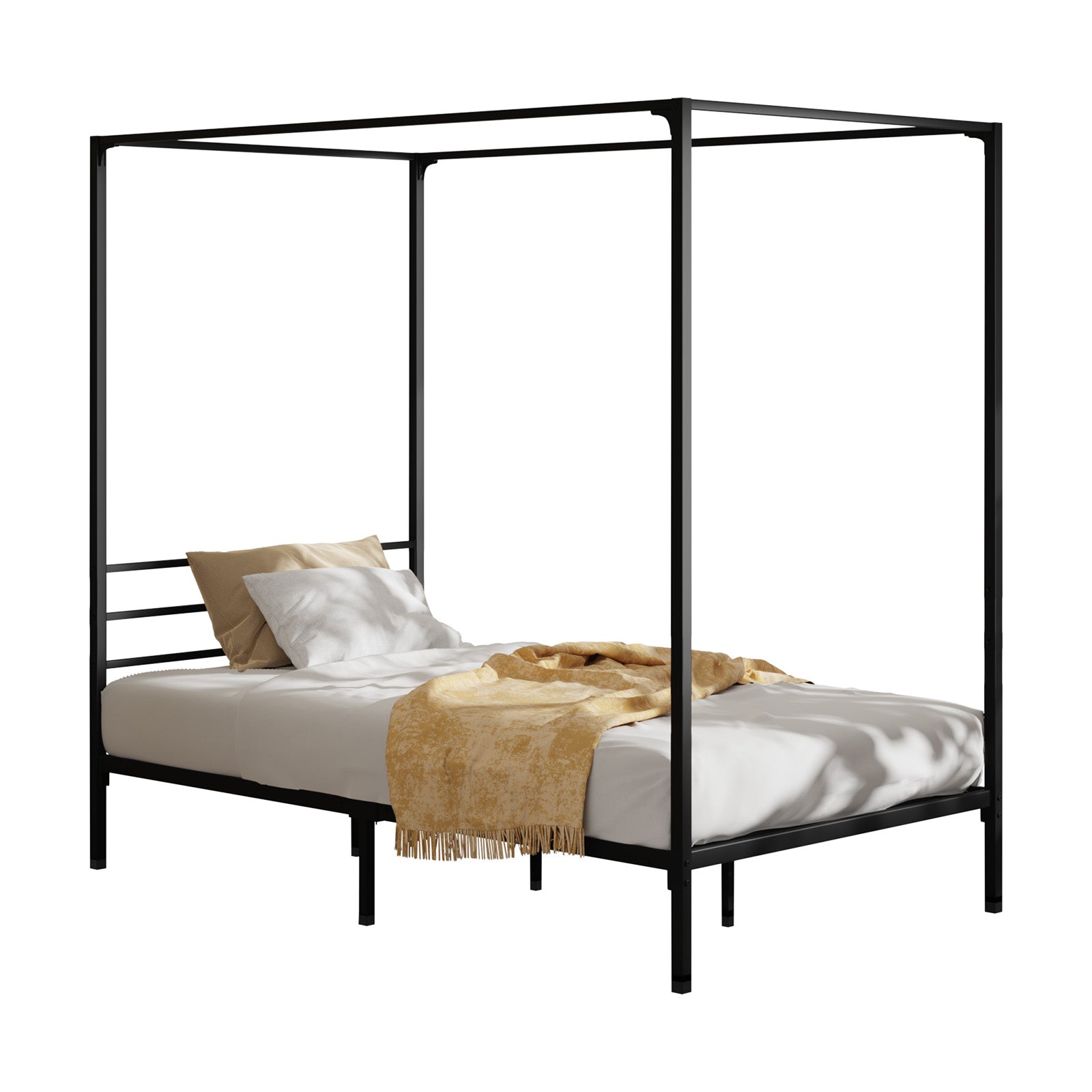 Oikiture Metal Bed Frame Queen Double Single Size Canopy Beds Platform