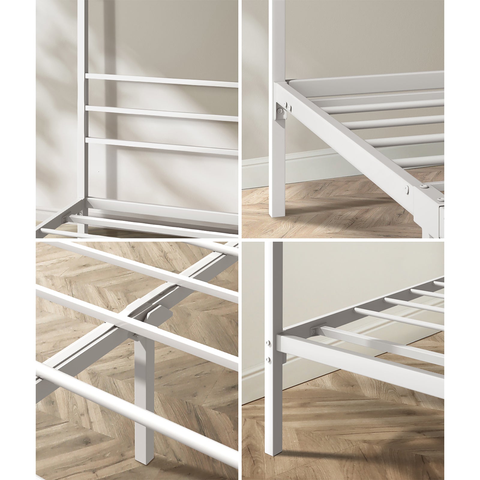 Oikiture Metal Canopy Bed Frame Queen Double Single Beds Platform White