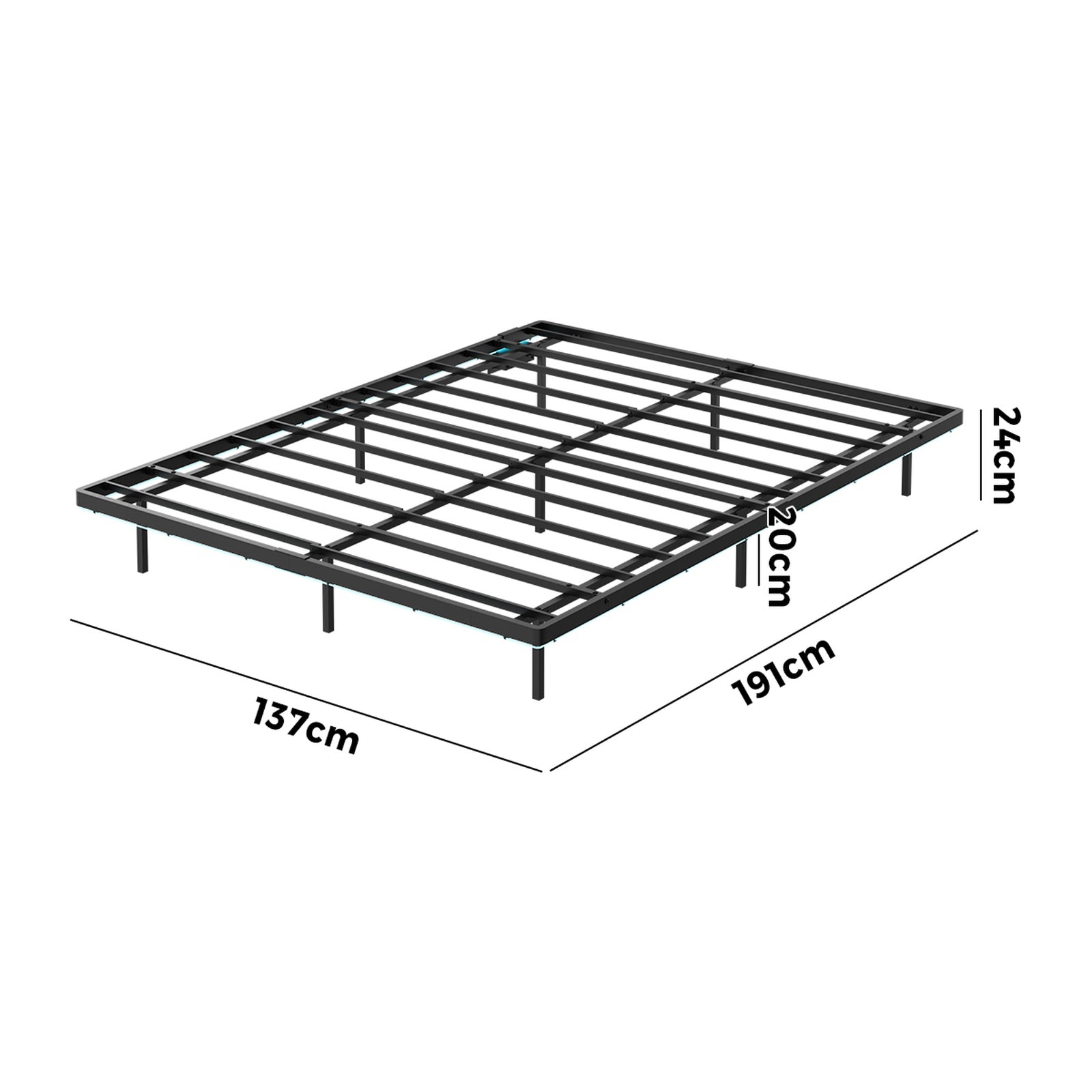 Oikiture Floating Metal Bed Frame Double Size Platform LED Light AC USB Black