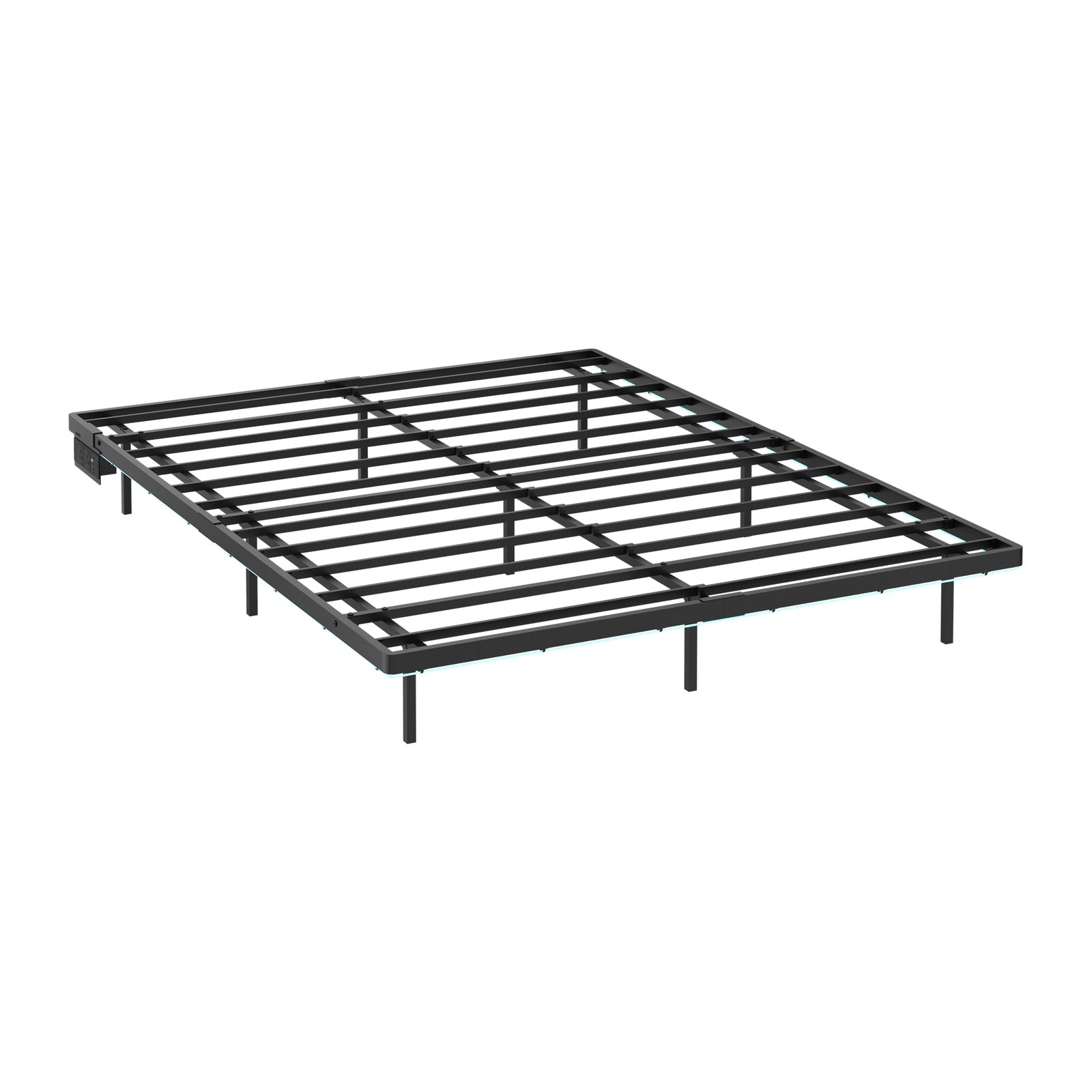 Oikiture Floating Metal Bed Frame Queen Size Platform LED Light AC USB Black