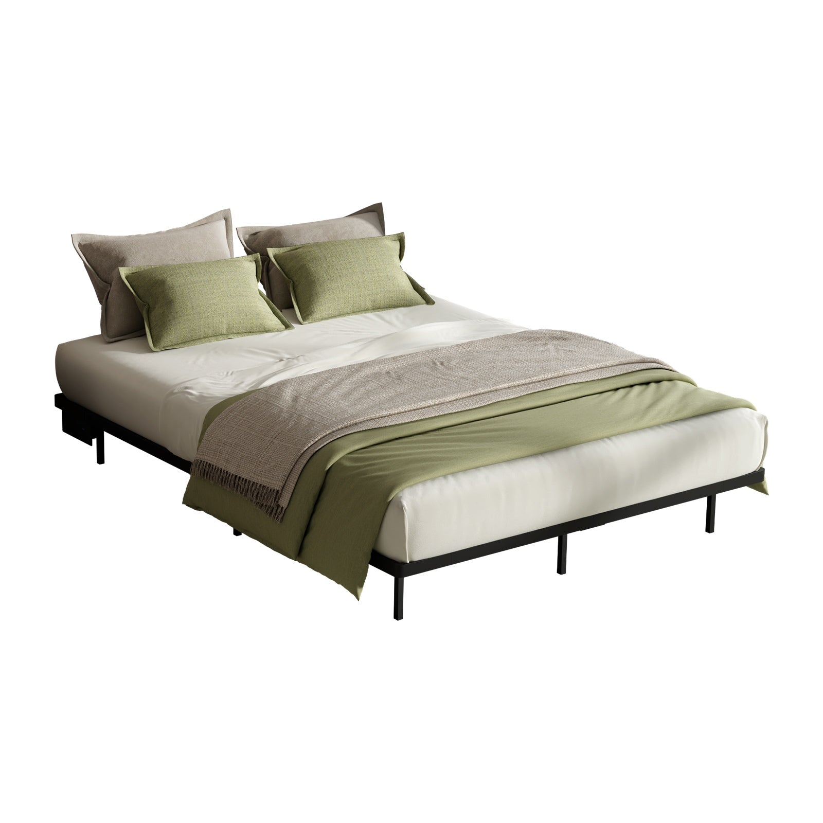 Oikiture Floating Metal Bed Frame Queen Size Platform LED Light AC USB Black