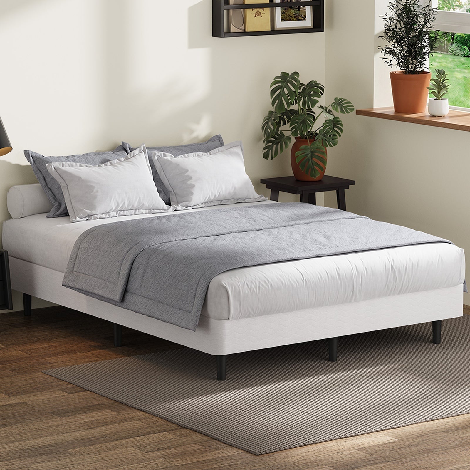 Oikiture Double Ensemble Bed Base Metal Bed Frame Fabric Cover Platform Bed