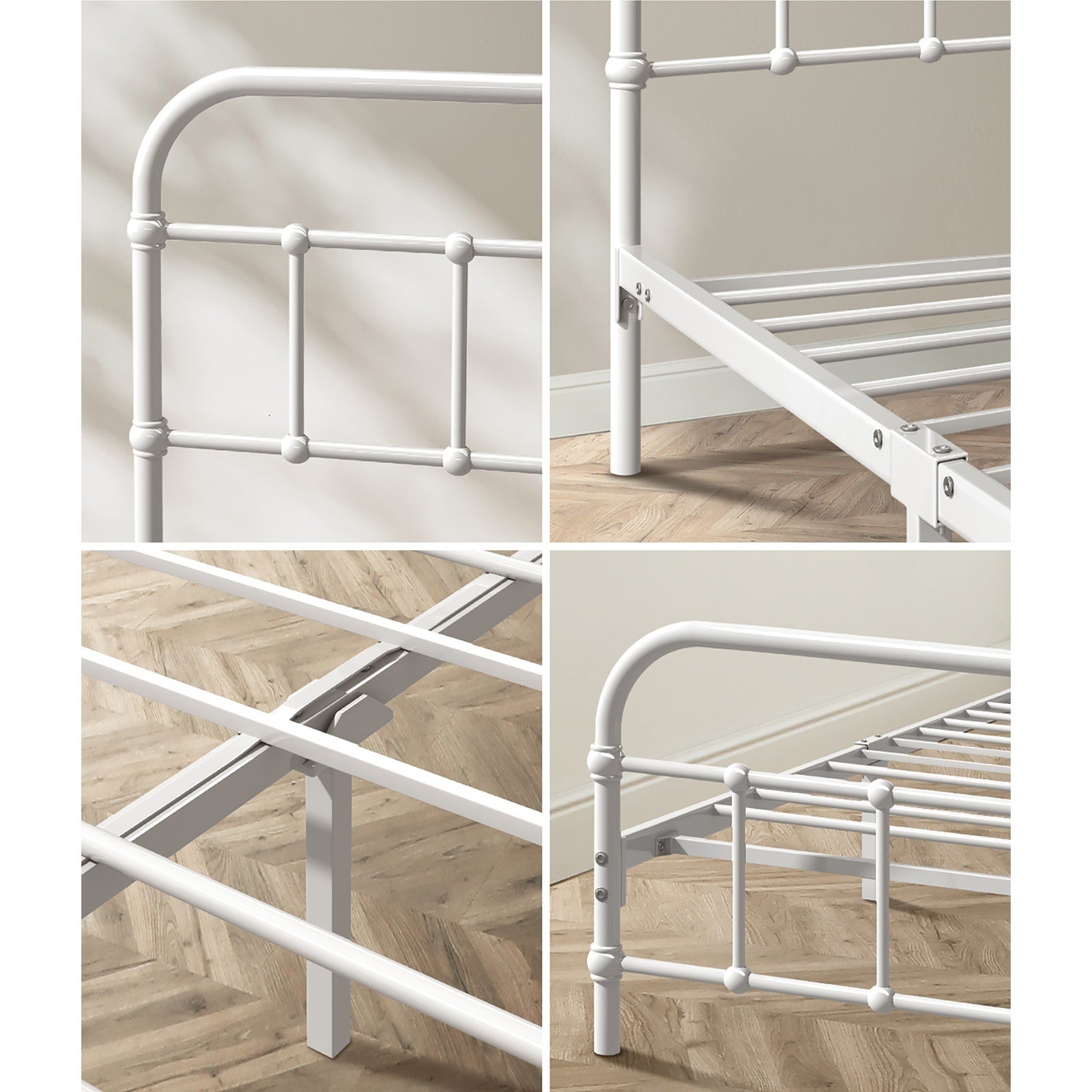 Oikiture Bed Frame Metal Bed Base Double Size Bed Platform White - Sunyee