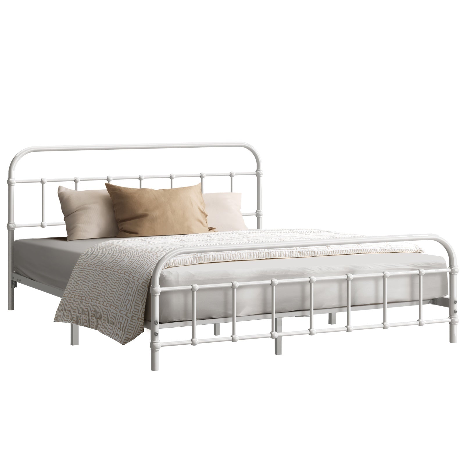 Oikiture Bed Frame Metal Bed Base Double Size Bed Platform White - Sunyee