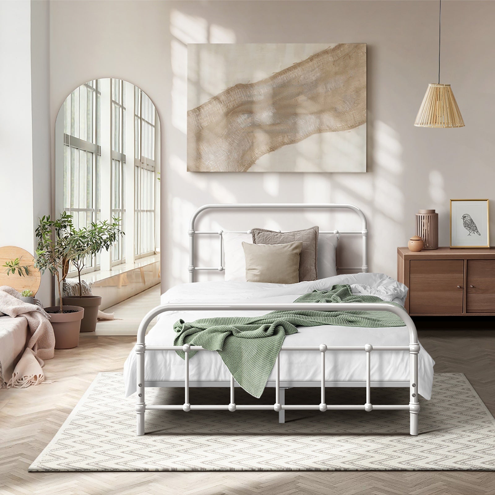 Oikiture Bed Frame Metal Bed Base King Single Size Bed Platform White - Sunyee