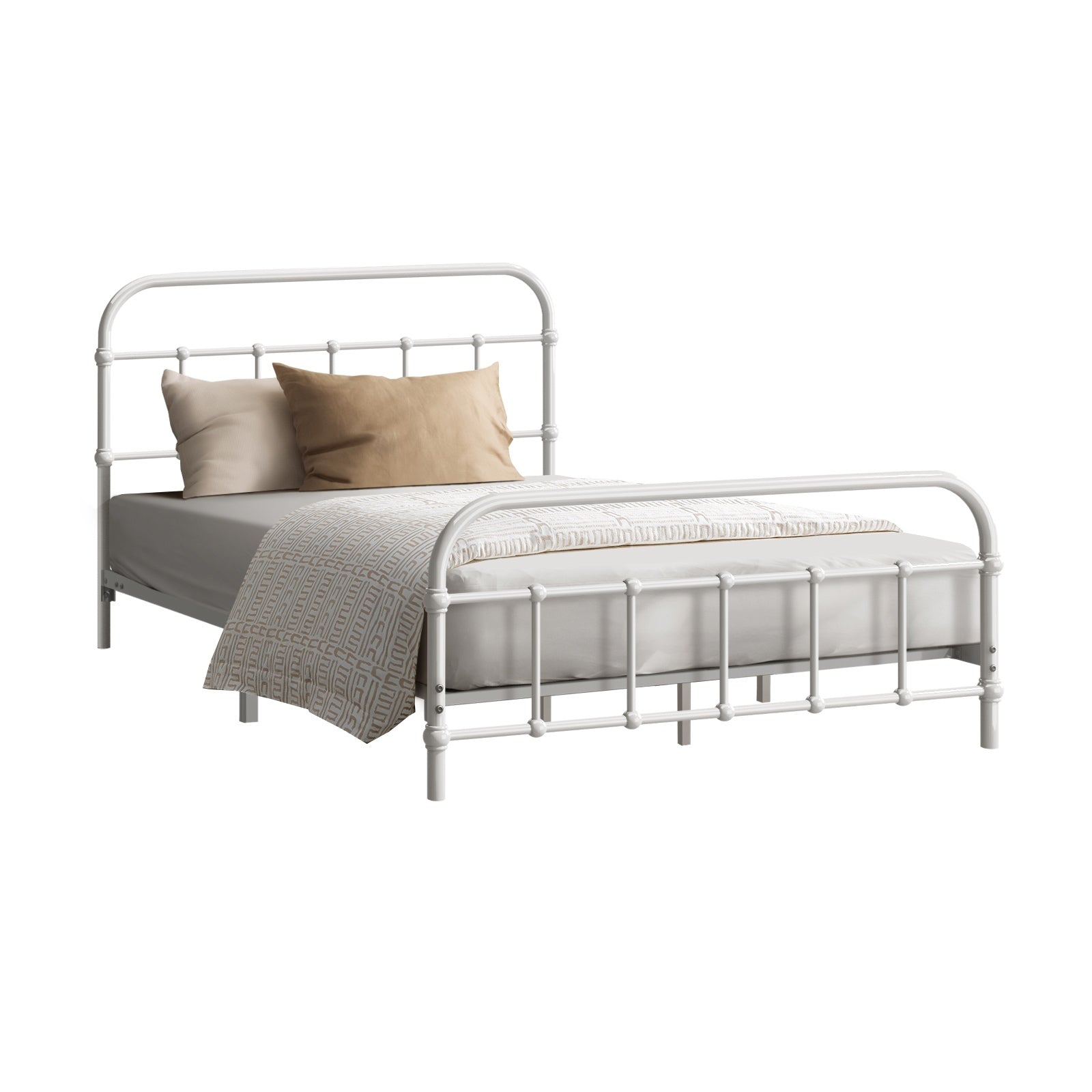 Oikiture Metal Bed Frame Queen Double King Single Size Bed Base White - Sunyee
