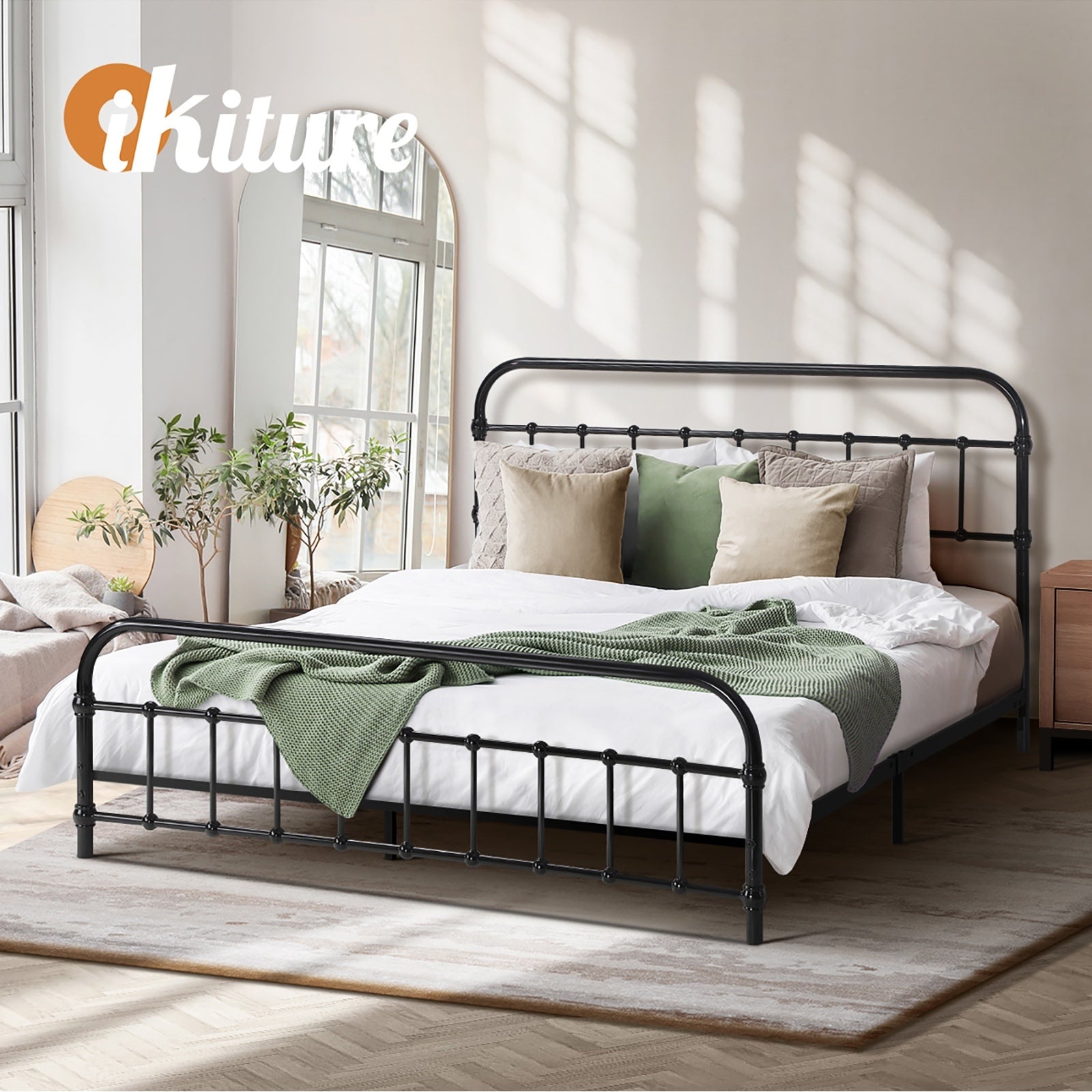 Oikiture Metal Bed Frame Queen Size Bed Base Platform - Sunyee