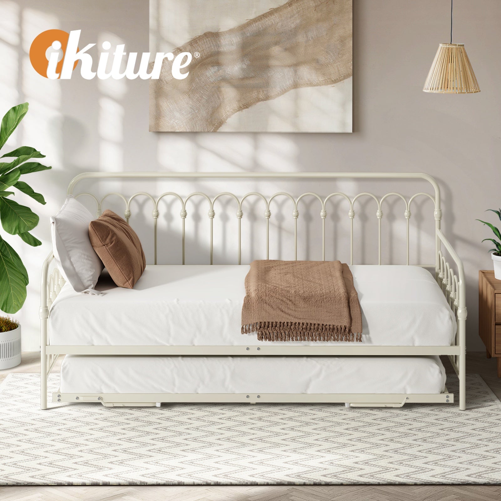 Oikiture Metal Daybed Frame Single Size Base Sofa Bed Steel Slat Support - Sunyee