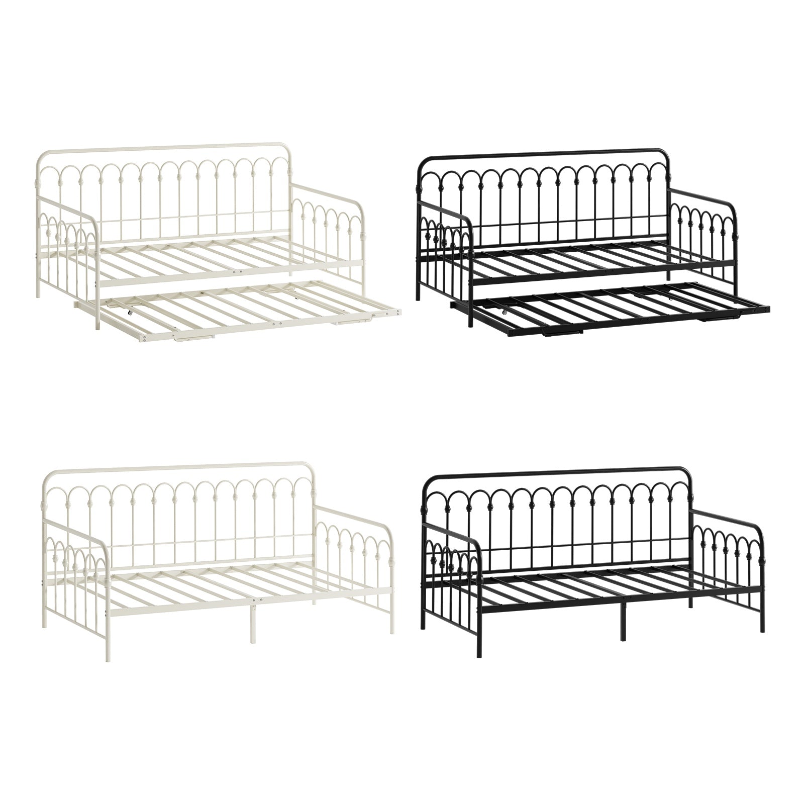 Oikiture Metal Daybed Frame Single Size Base Sofa Bed Steel Slat Support - Sunyee