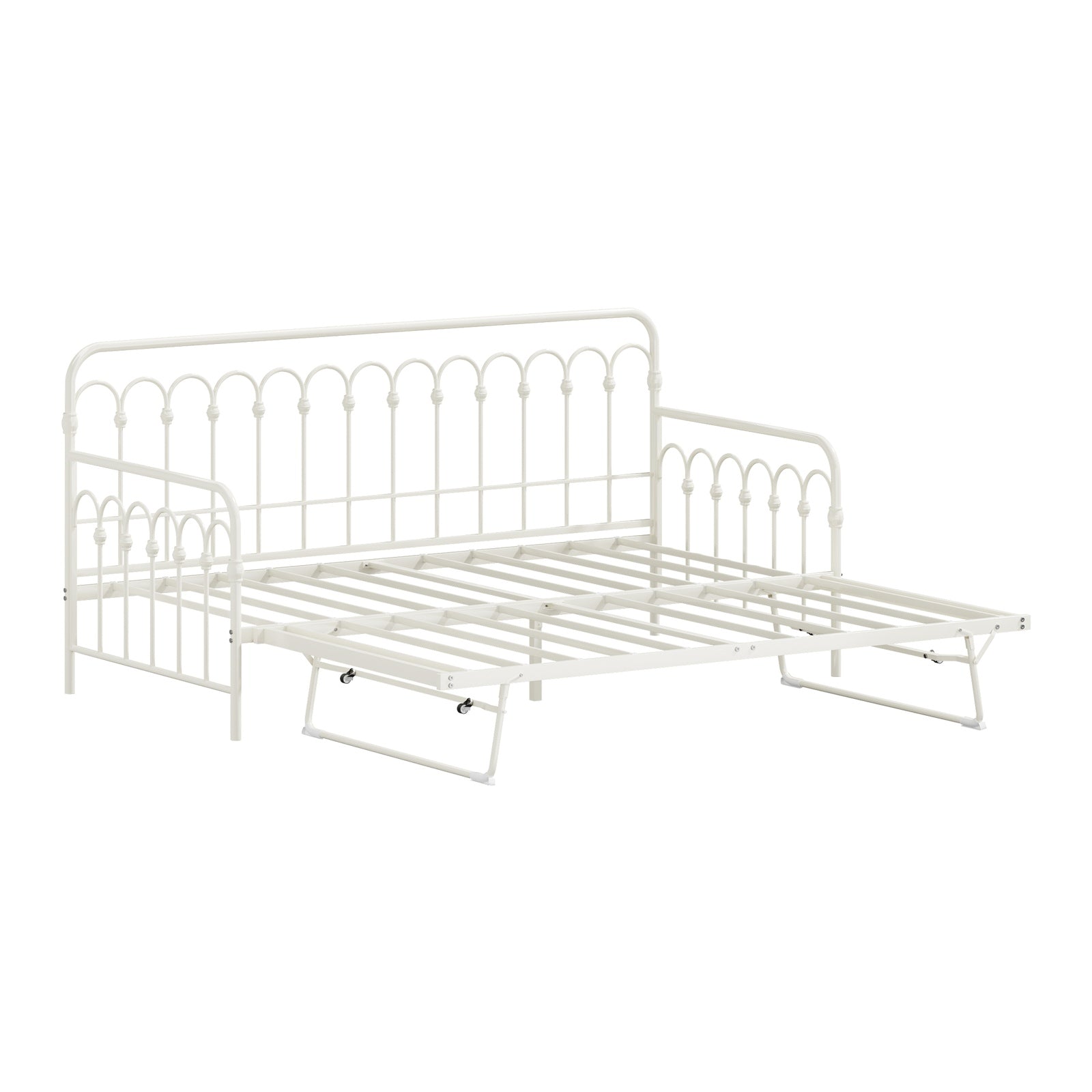 Oikiture Trundle Bed Frame Daybed Single Size Base Metal Single Beds x2 Beige - Sunyee
