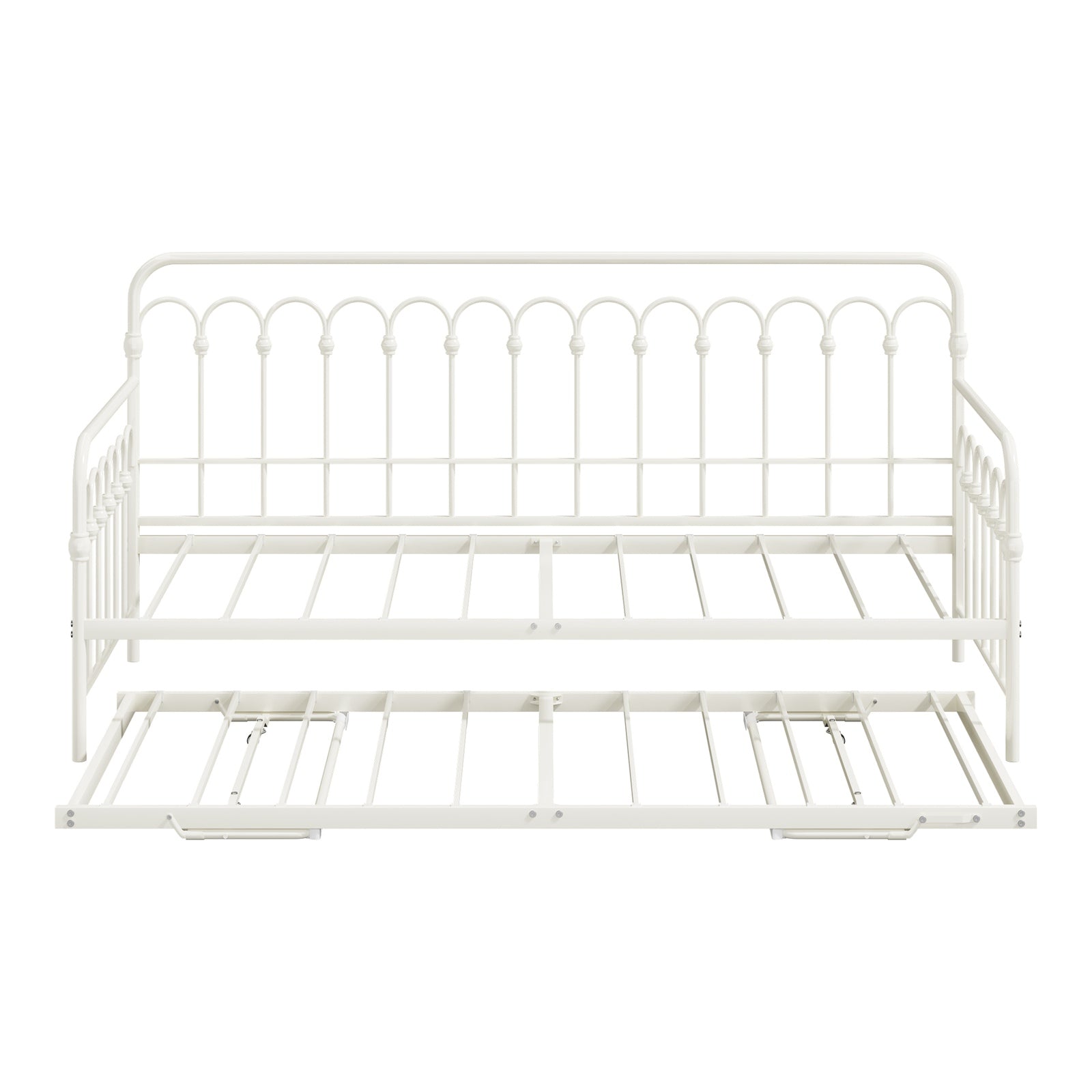 Oikiture Trundle Bed Frame Daybed Single Size Base Metal Single Beds x2 Beige - Sunyee