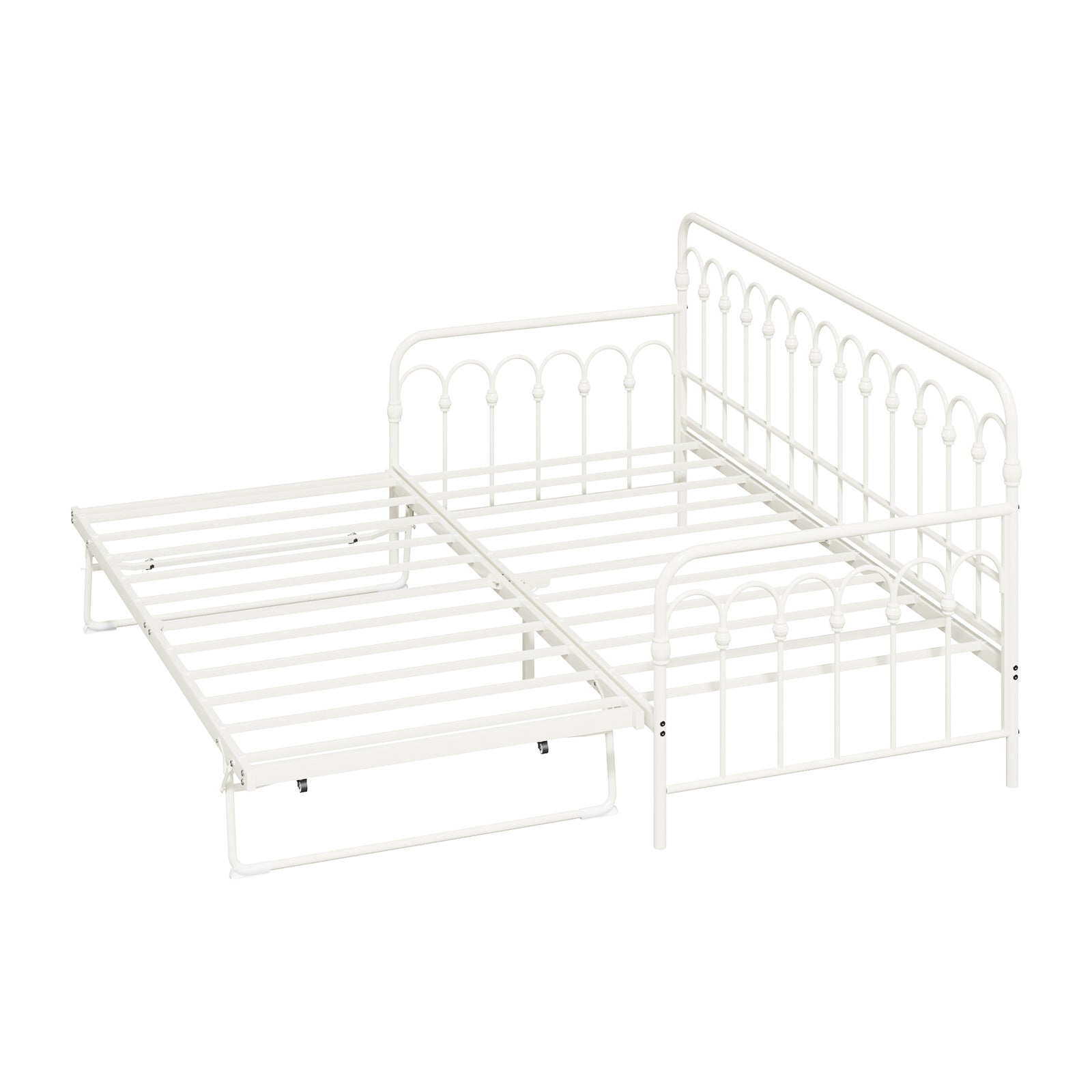 Oikiture Trundle Bed Frame Daybed Single Size Base Metal Single Beds x2 Beige - Sunyee