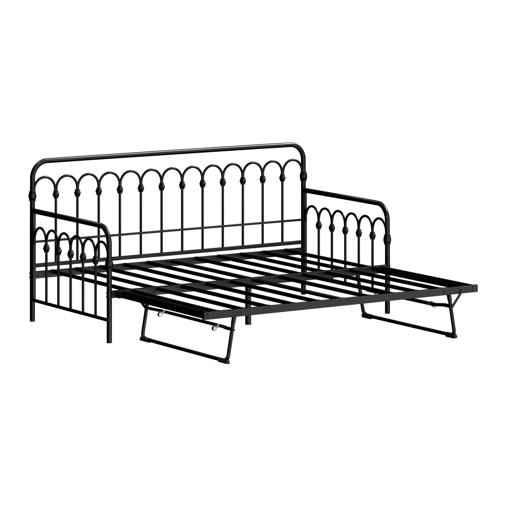 Oikiture Trundle Bed Frame Daybed Single Size Base Metal Single Beds x2 Black - Sunyee