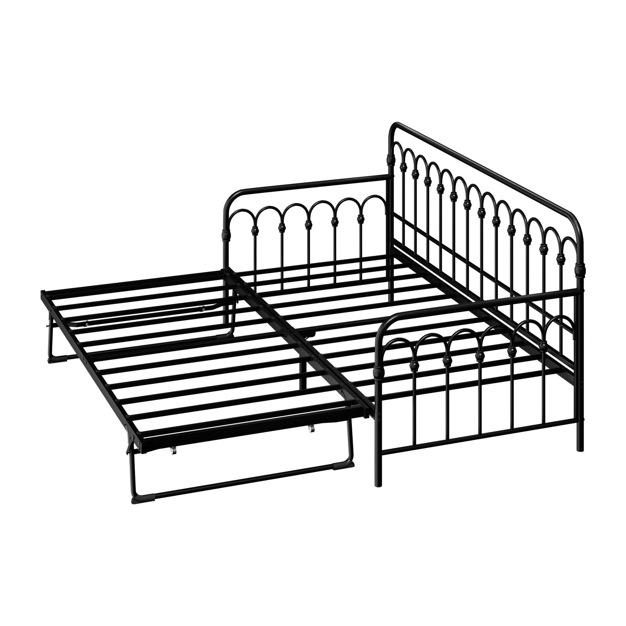 Oikiture Trundle Bed Frame Daybed Single Size Base Metal Single Beds x2 Black - Sunyee