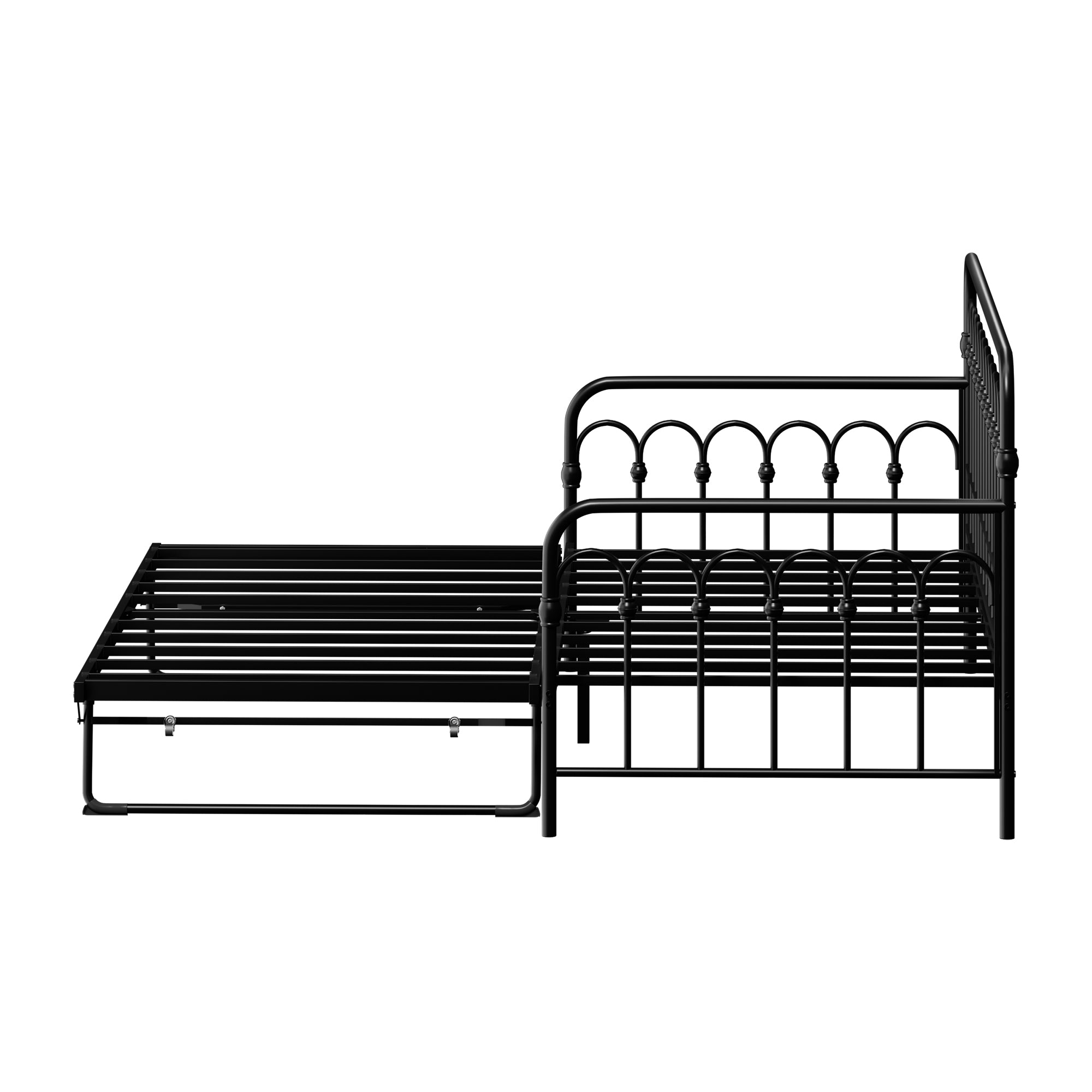 Oikiture Trundle Bed Frame Daybed Single Size Base Metal Single Beds x2 Black - Sunyee