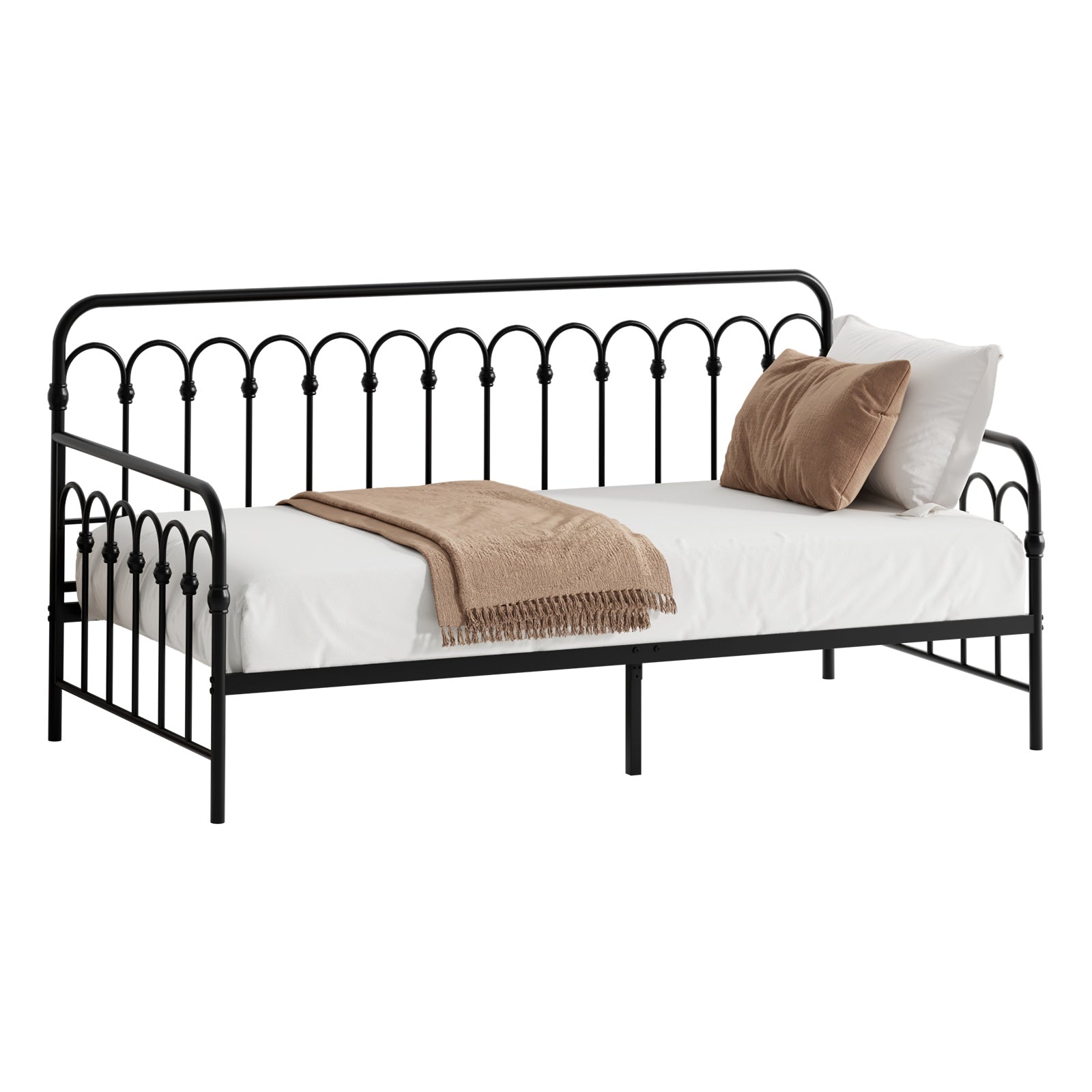Oikiture Metal Daybed Frame Single Size Base Sofa Bed Steel Slat Support - Sunyee