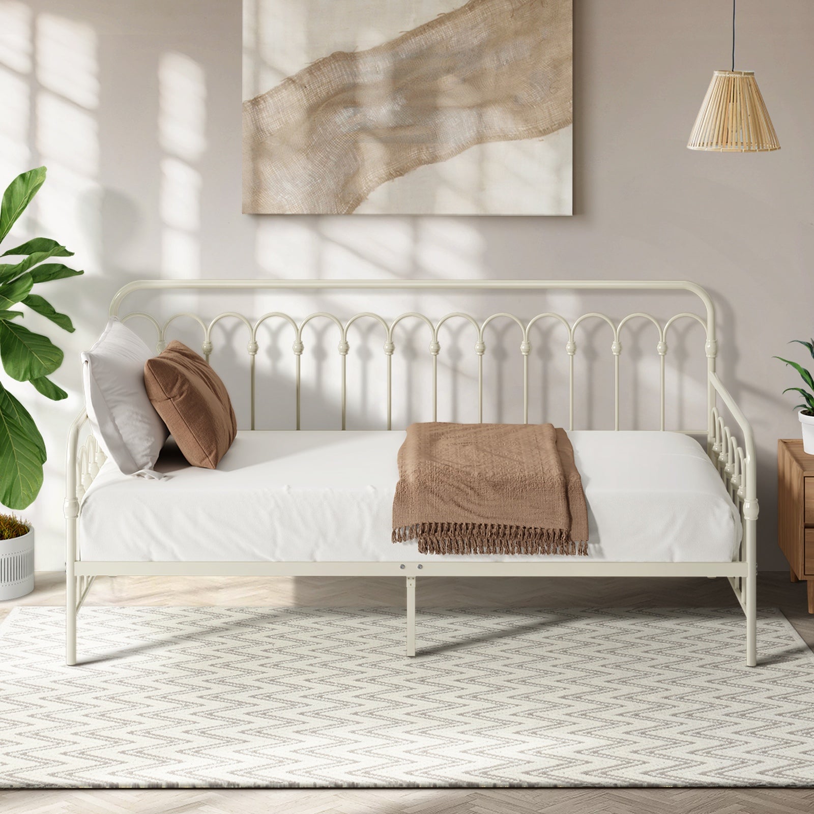 Oikiture Metal Daybed Frame Single Size Sofa Bed Steel Slat Support - Sunyee