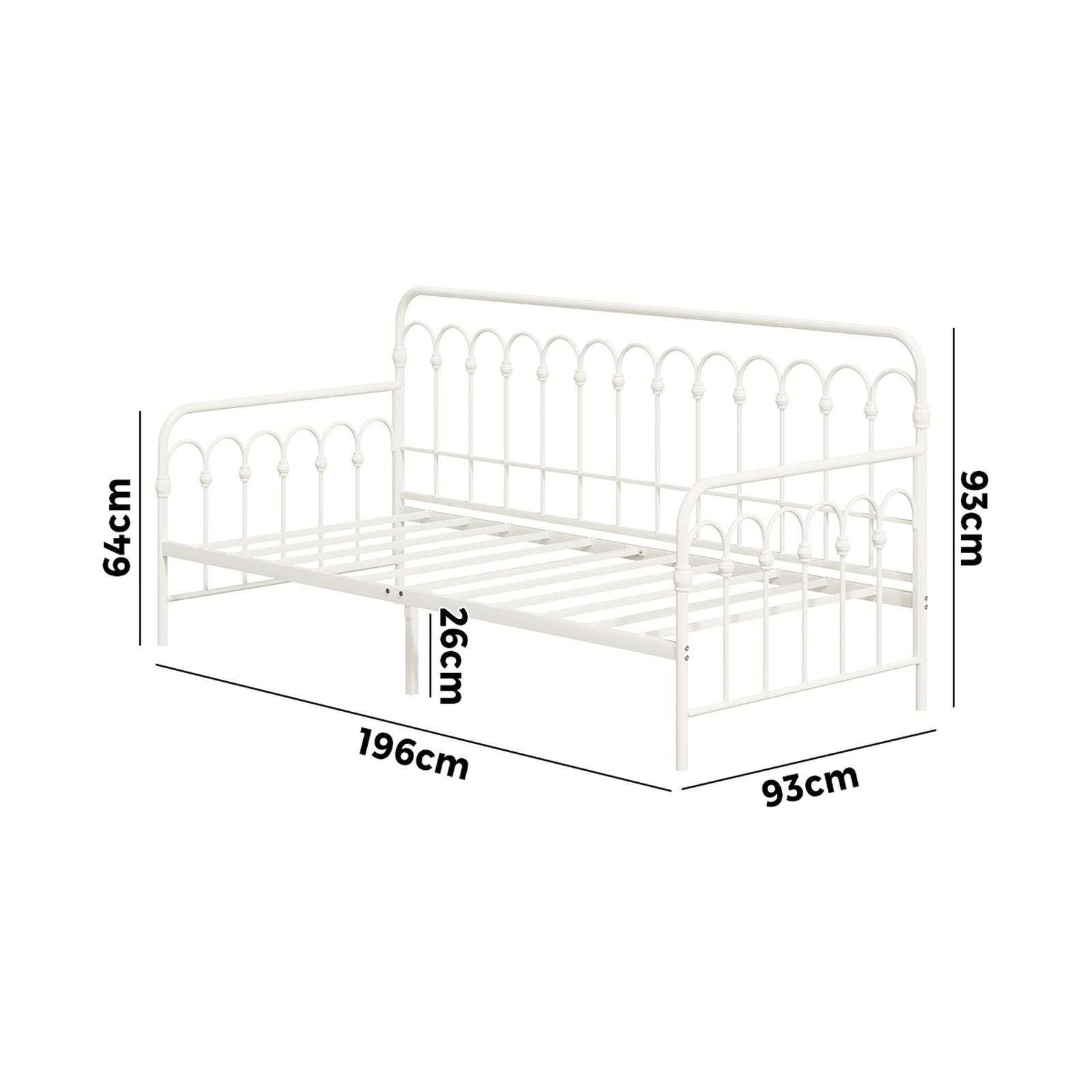 Oikiture Metal Daybed Frame Single Size Sofa Bed Steel Slat Support - Sunyee