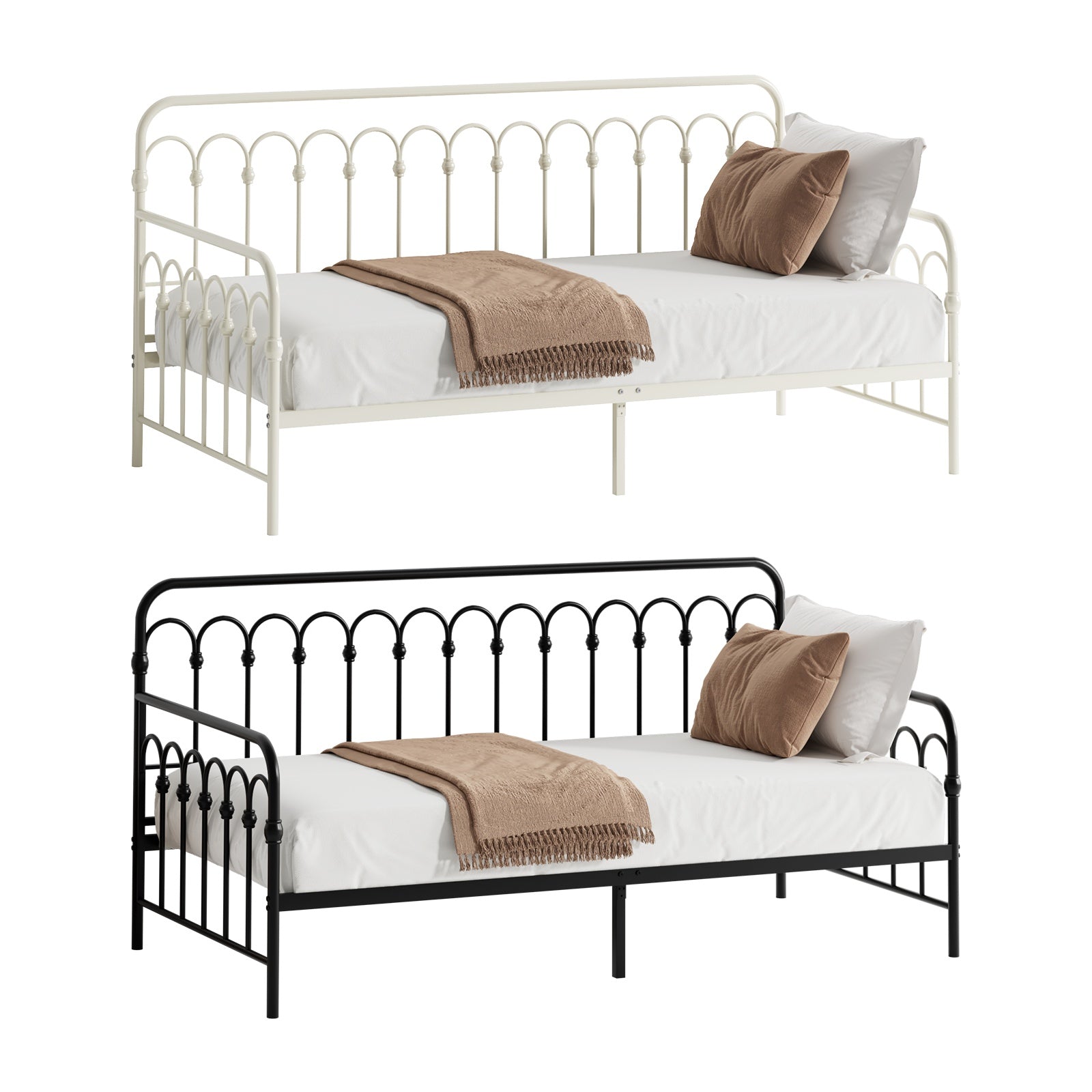 Oikiture Metal Daybed Frame Single Size Sofa Bed Steel Slat Support - Sunyee