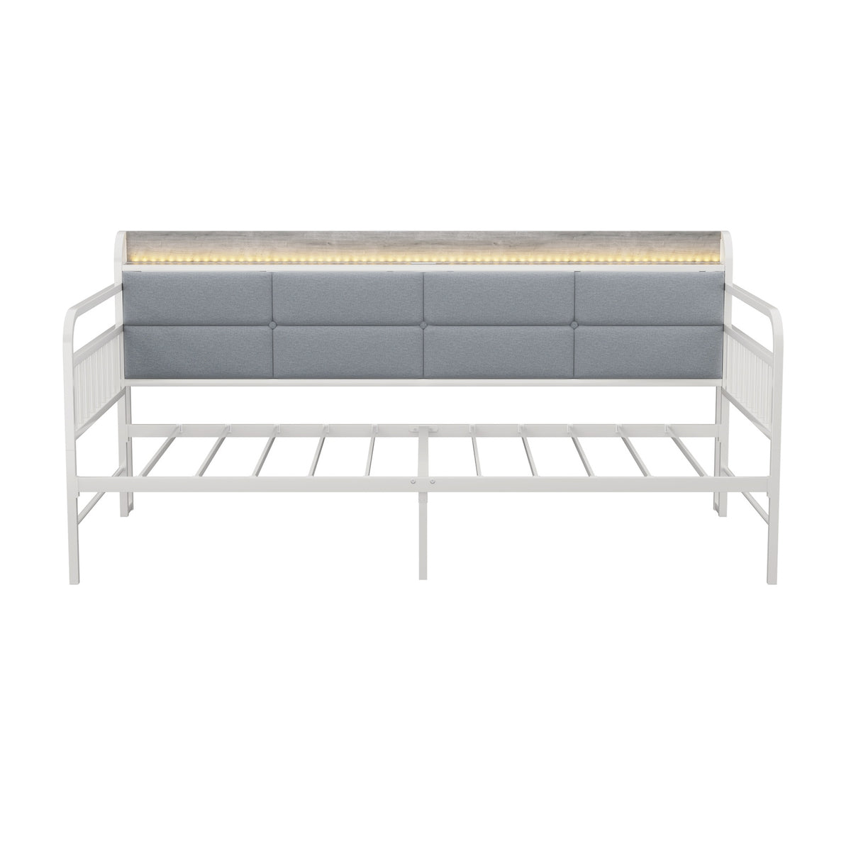 Oikiture Metal Daybed Frame Single Size LED Upholstered Headboard USB Charge