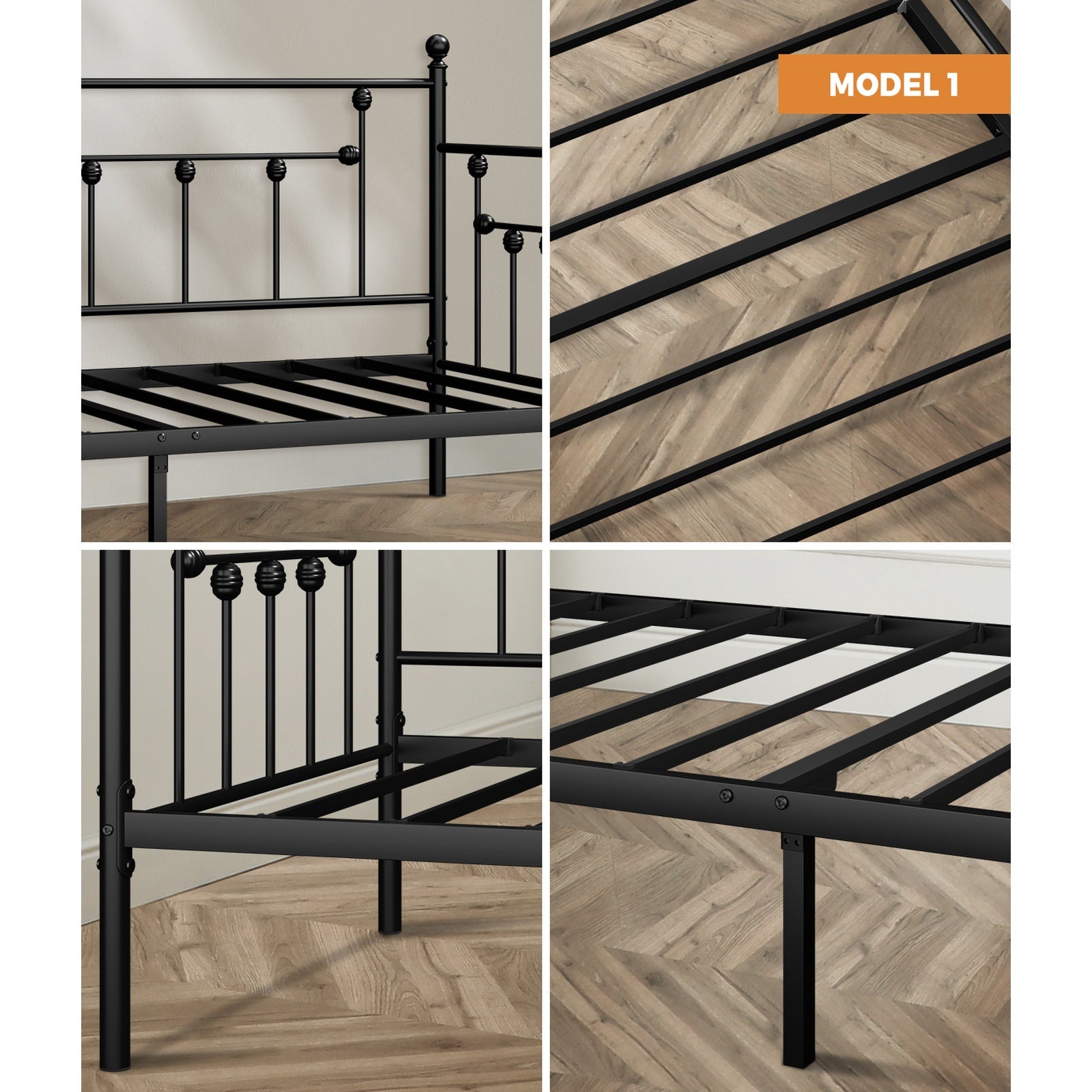 Oikiture Metal Daybed Frame Single Size Sofa Bed Base Steel Slat Suppor