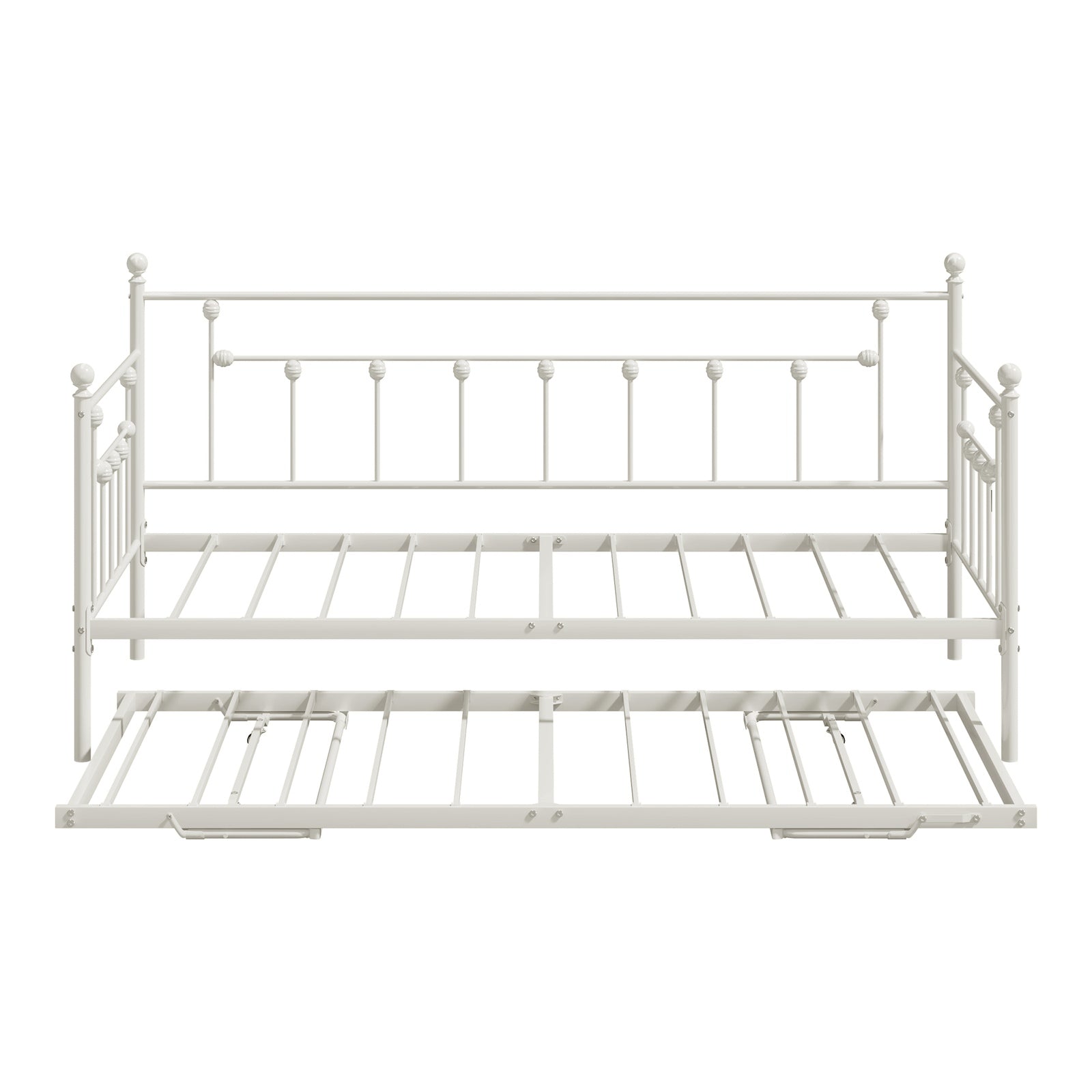 Oikiture Trundle Bed Frame Daybed Single Size Base Metal 2x Single Beds Beige