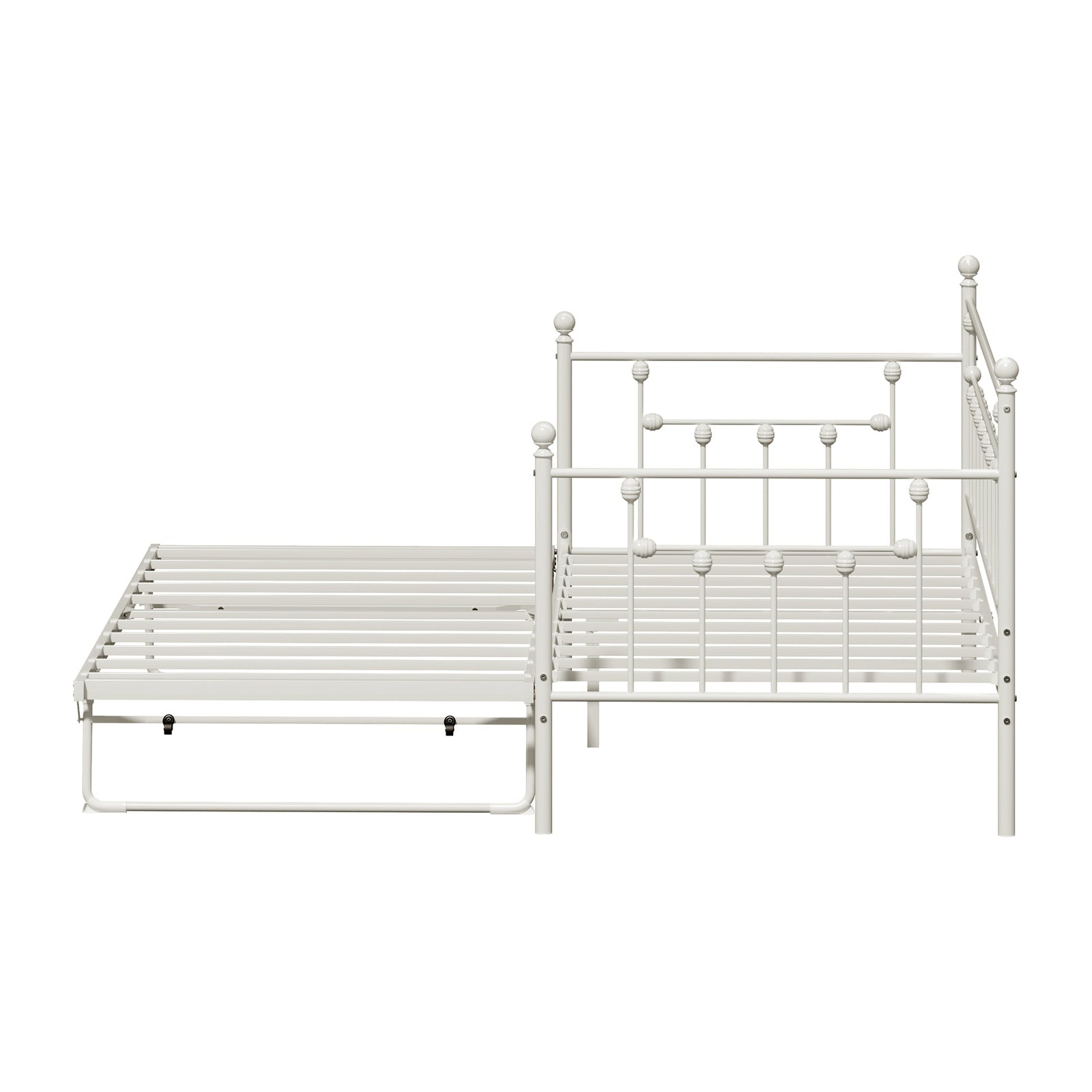 Oikiture Trundle Bed Frame Daybed Single Size Base Metal 2x Single Beds Beige
