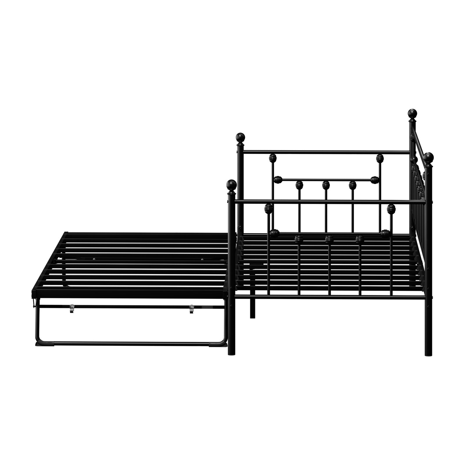 Oikiture Trundle Bed Frame Daybed Single Size Base Metal 2x Single Beds Black