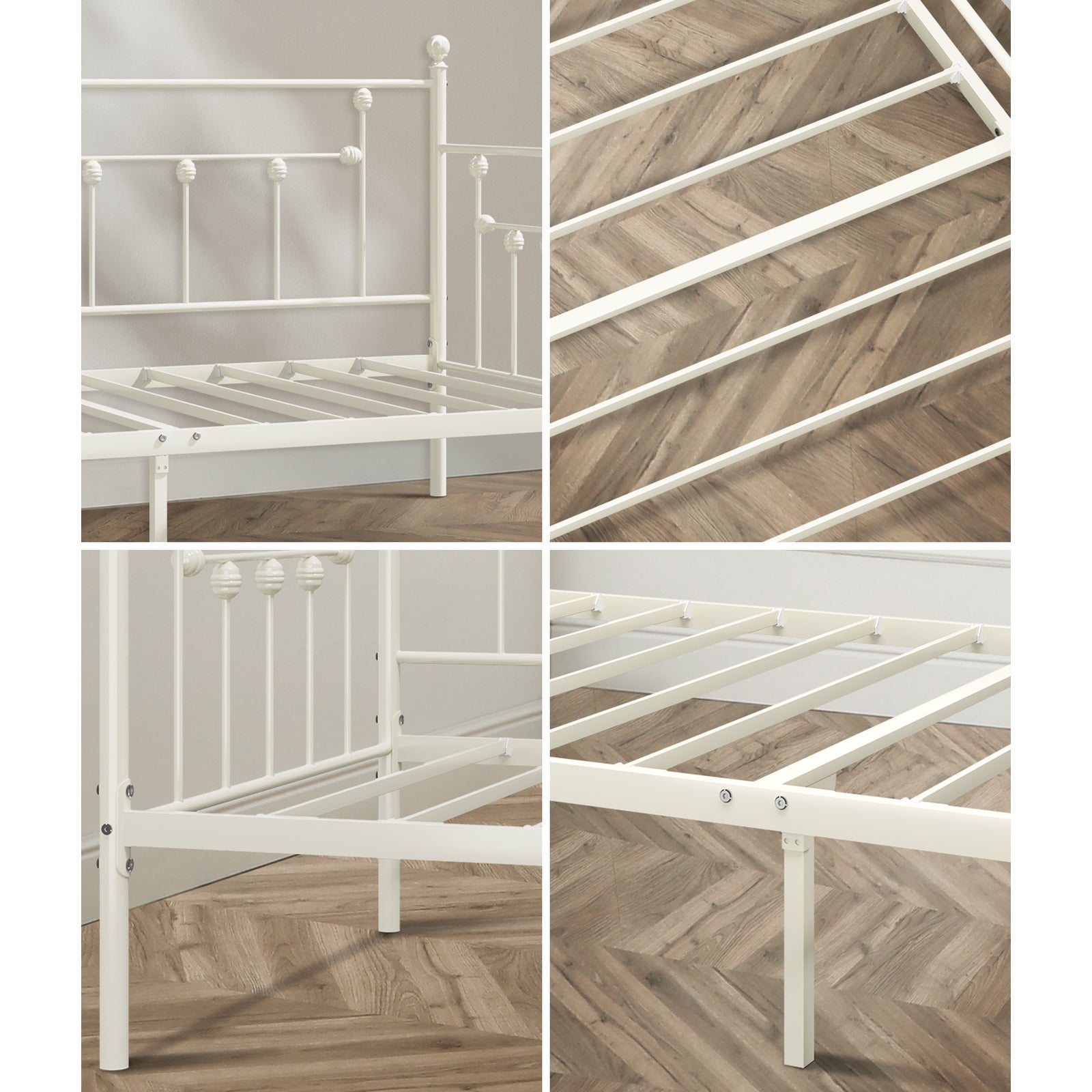 Oikiture Metal Daybed Frame Single Size Steel Slat Support Sofa Bed Beige