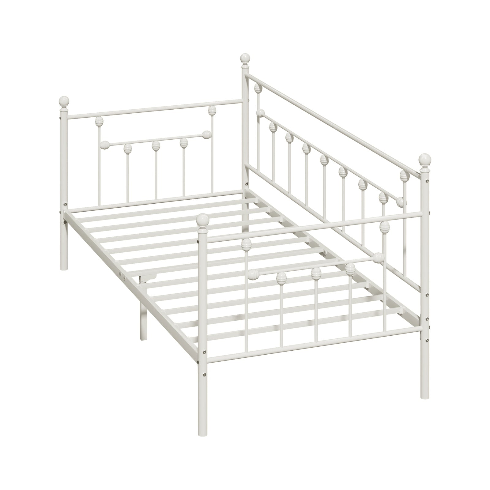 Oikiture Metal Daybed Frame Single Size Steel Slat Support Sofa Bed Beige