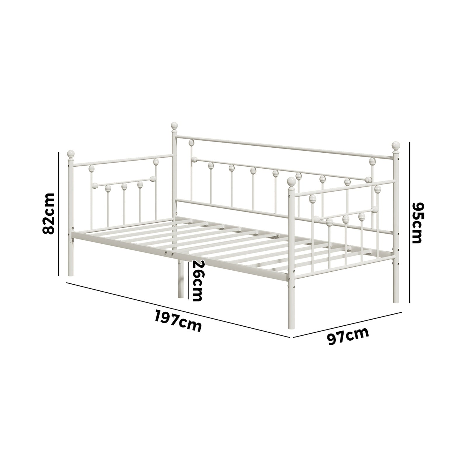 Oikiture Metal Daybed Frame Single Size Steel Slat Support Sofa Bed Beige