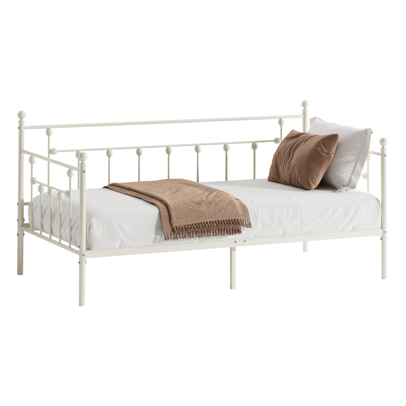 Oikiture Metal Daybed Frame Single Size Steel Slat Support Sofa Bed Beige