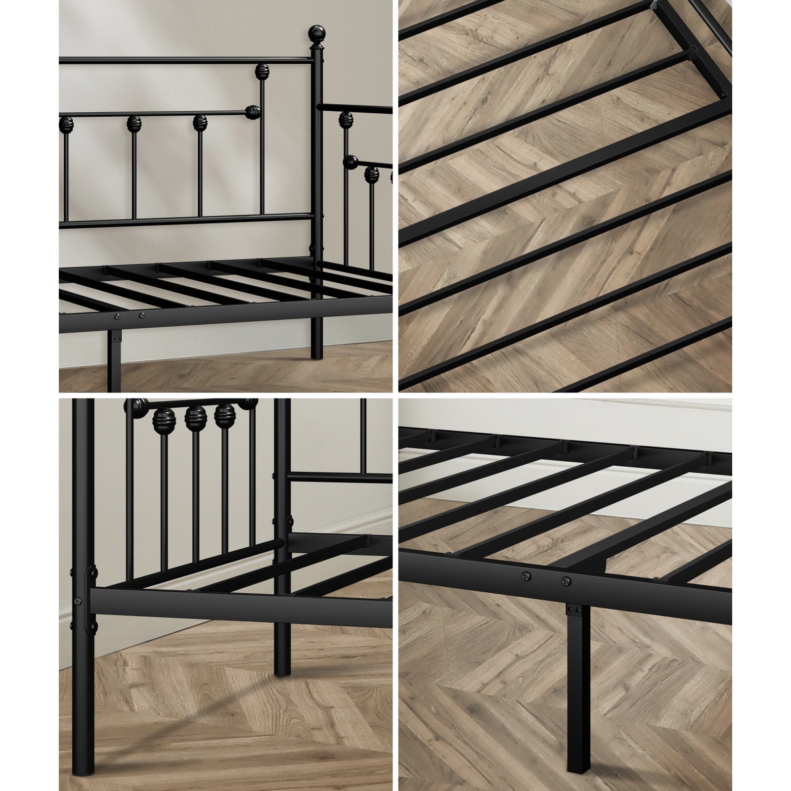 Oikiture Metal Daybed Frame Single Size Steel Slat Support Sofa Bed Black