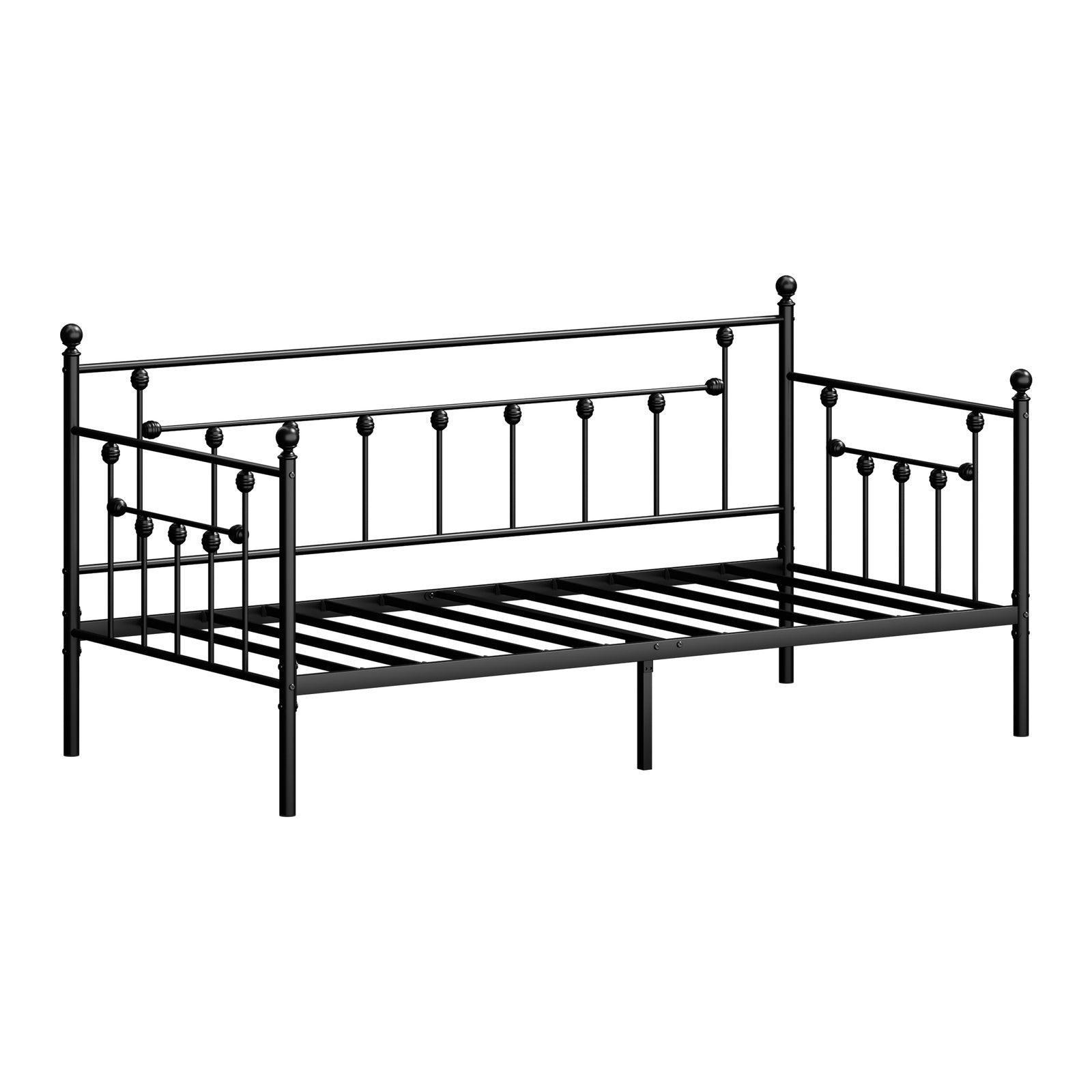 Oikiture Metal Daybed Frame Single Size Steel Slat Support Sofa Bed Black