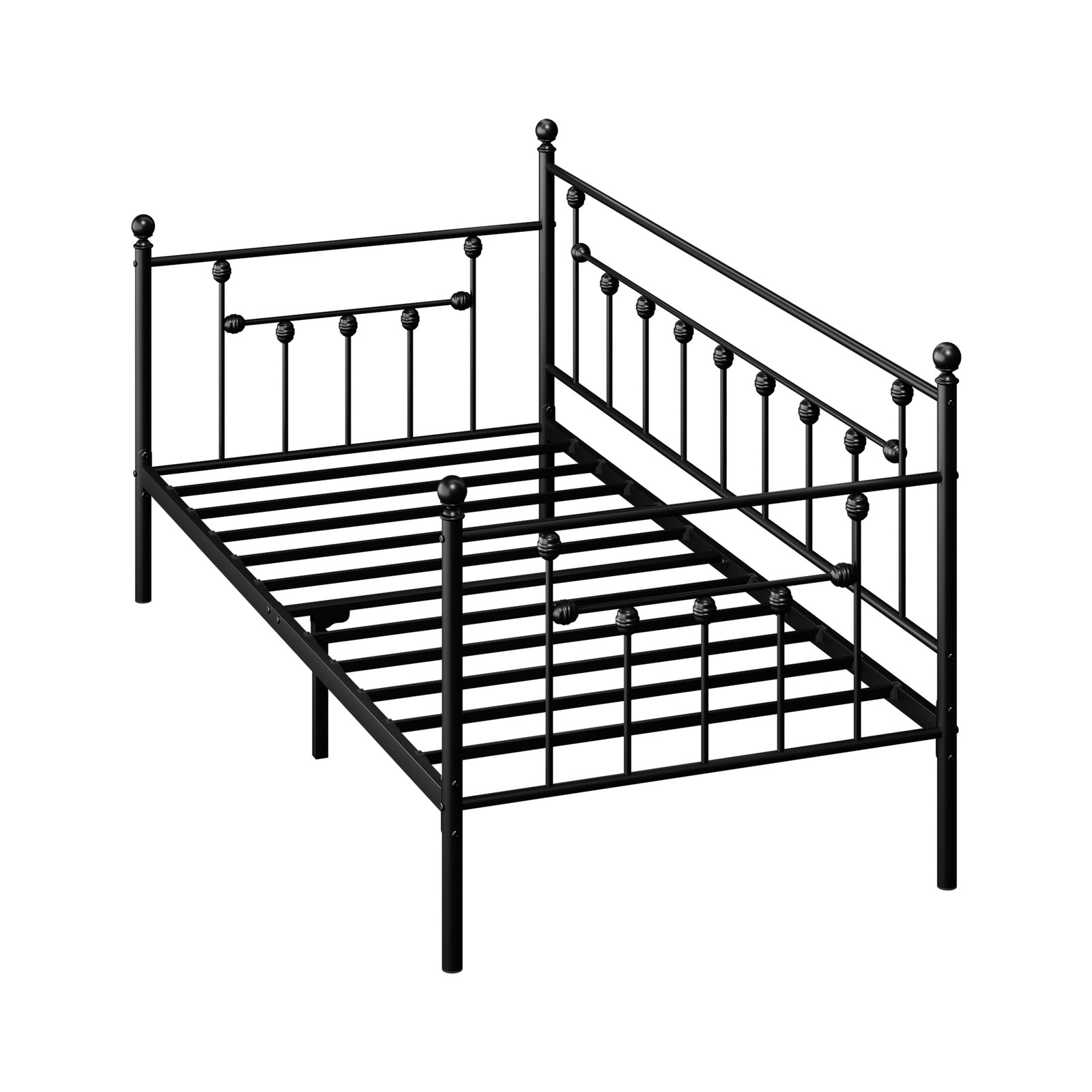 Oikiture Metal Daybed Frame Single Size Steel Slat Support Sofa Bed Black