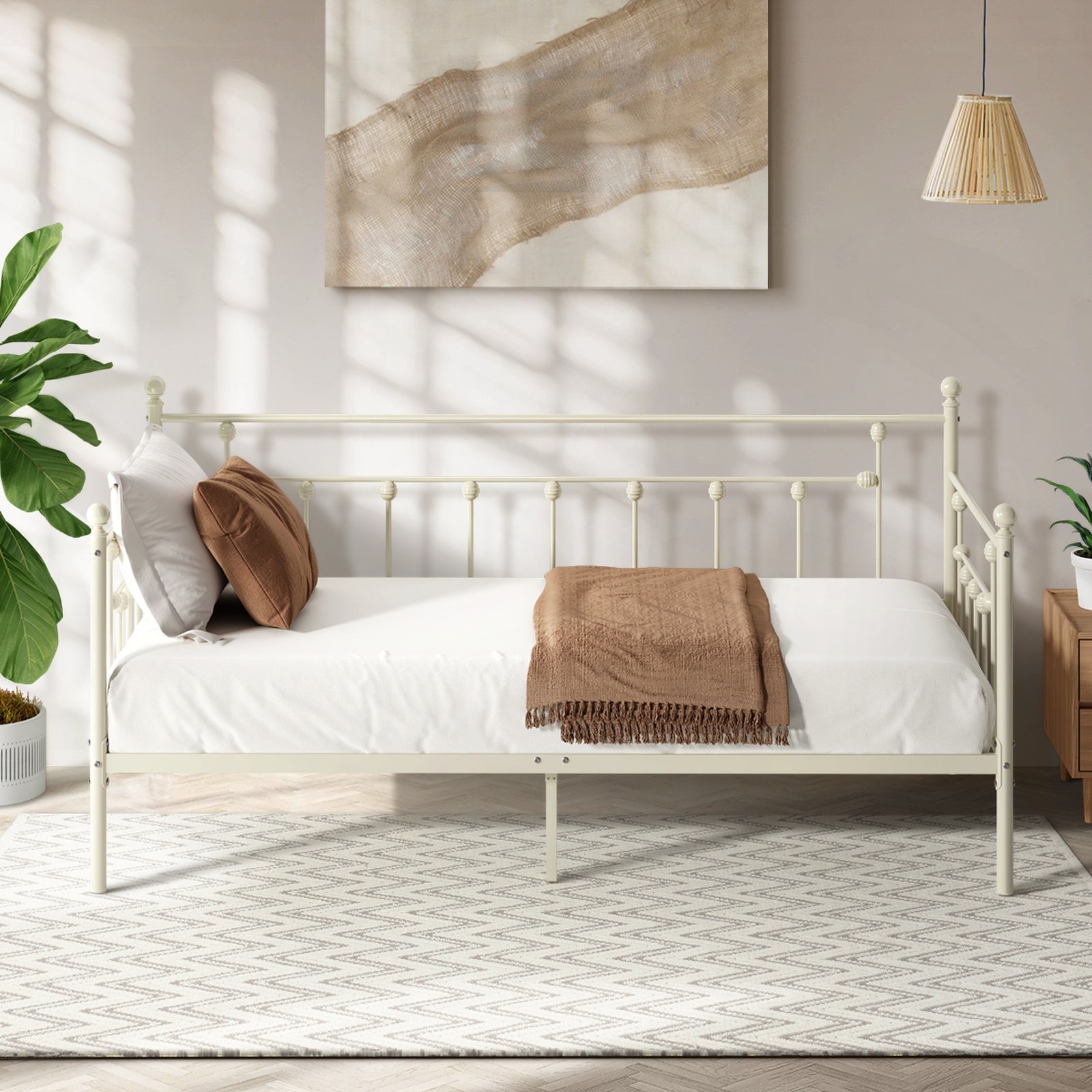 Oikiture Metal Daybed Frame Single Size Steel Slat Support Sofa Bed