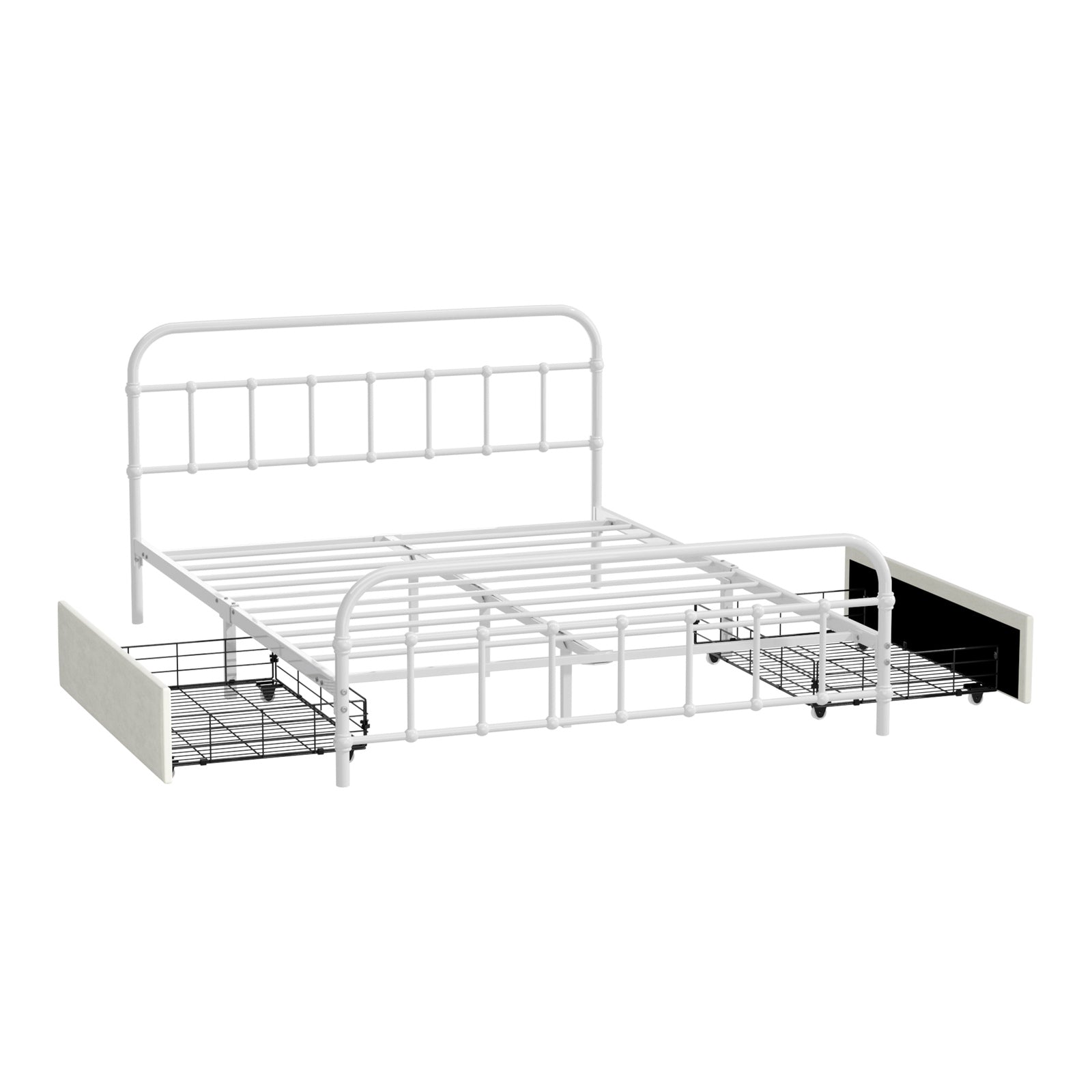 Oikiture Metal Bed Frame Double Size Bed Base with 2 Drawers White - Sunyee