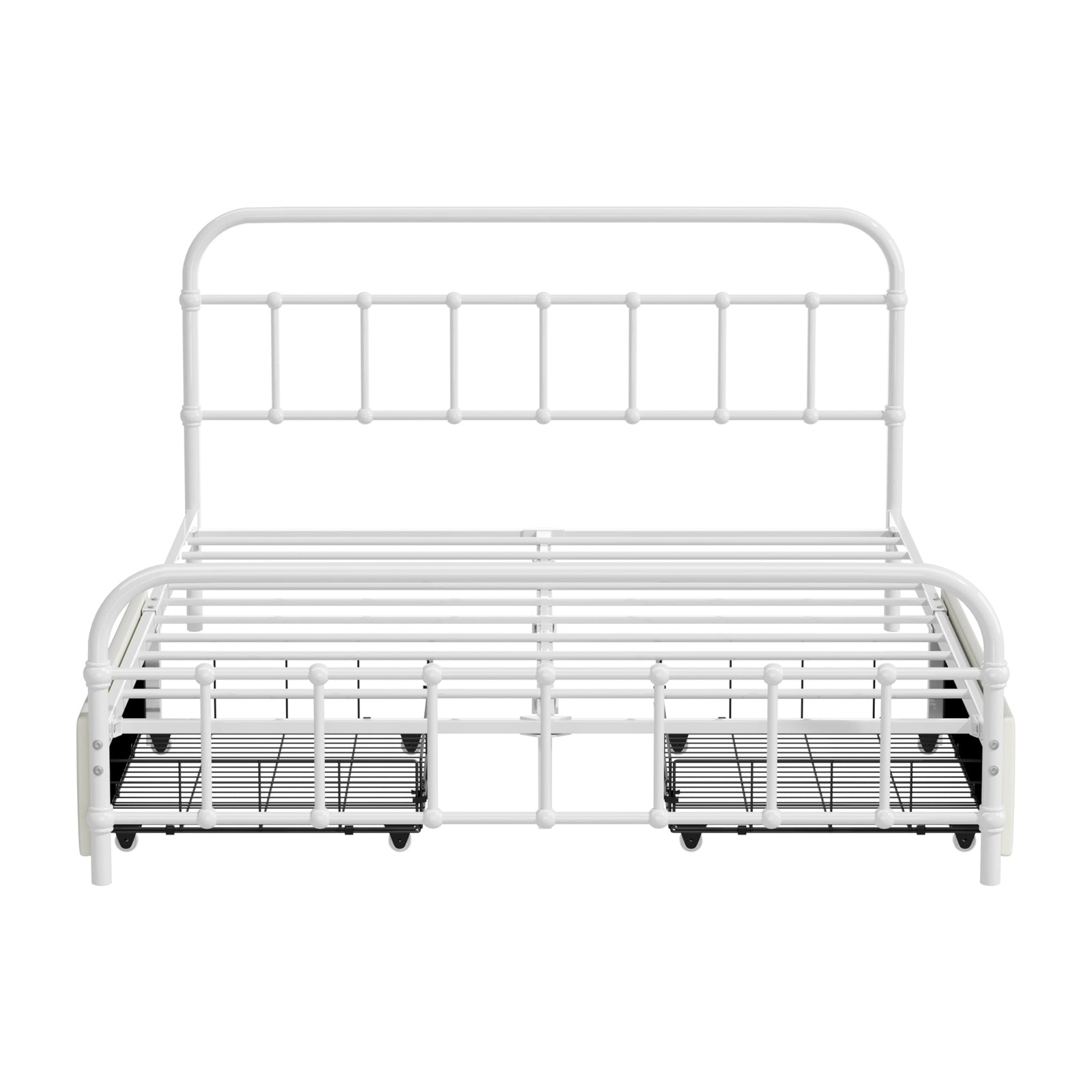 Oikiture Metal Bed Frame Double Size Bed Base with 2 Drawers White - Sunyee