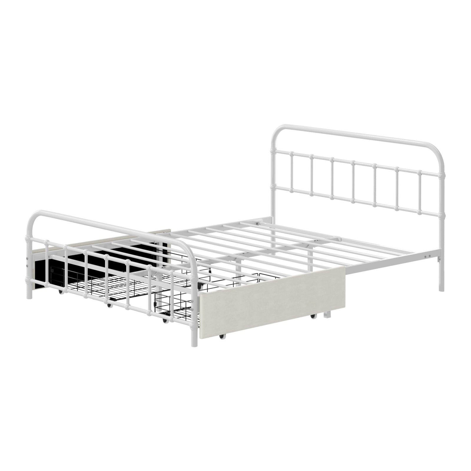 Oikiture Metal Bed Frame Double Size Bed Base with 2 Drawers White - Sunyee