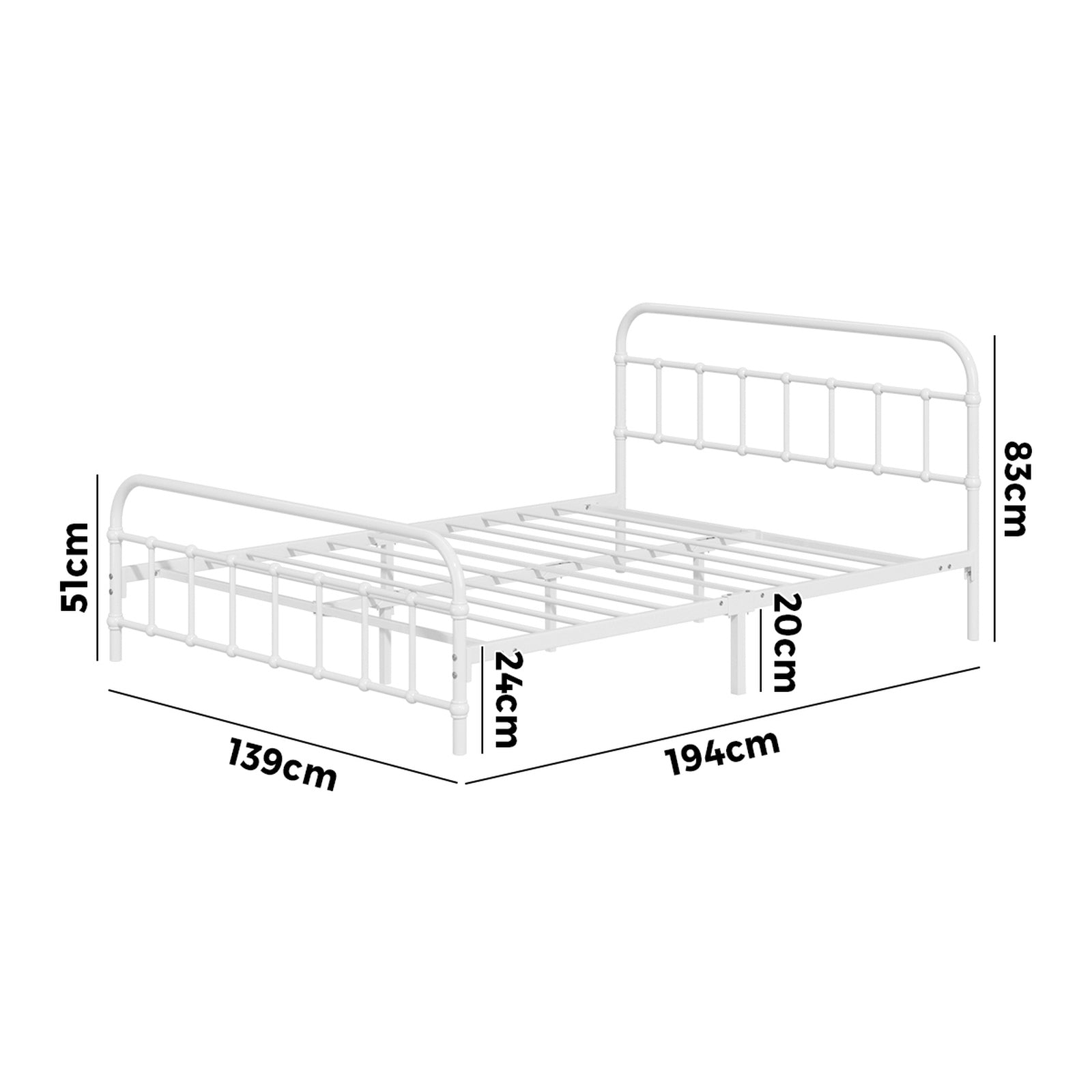 Oikiture Bed Frame Metal Bed Base Double Size Bed Platform White - Sunyee