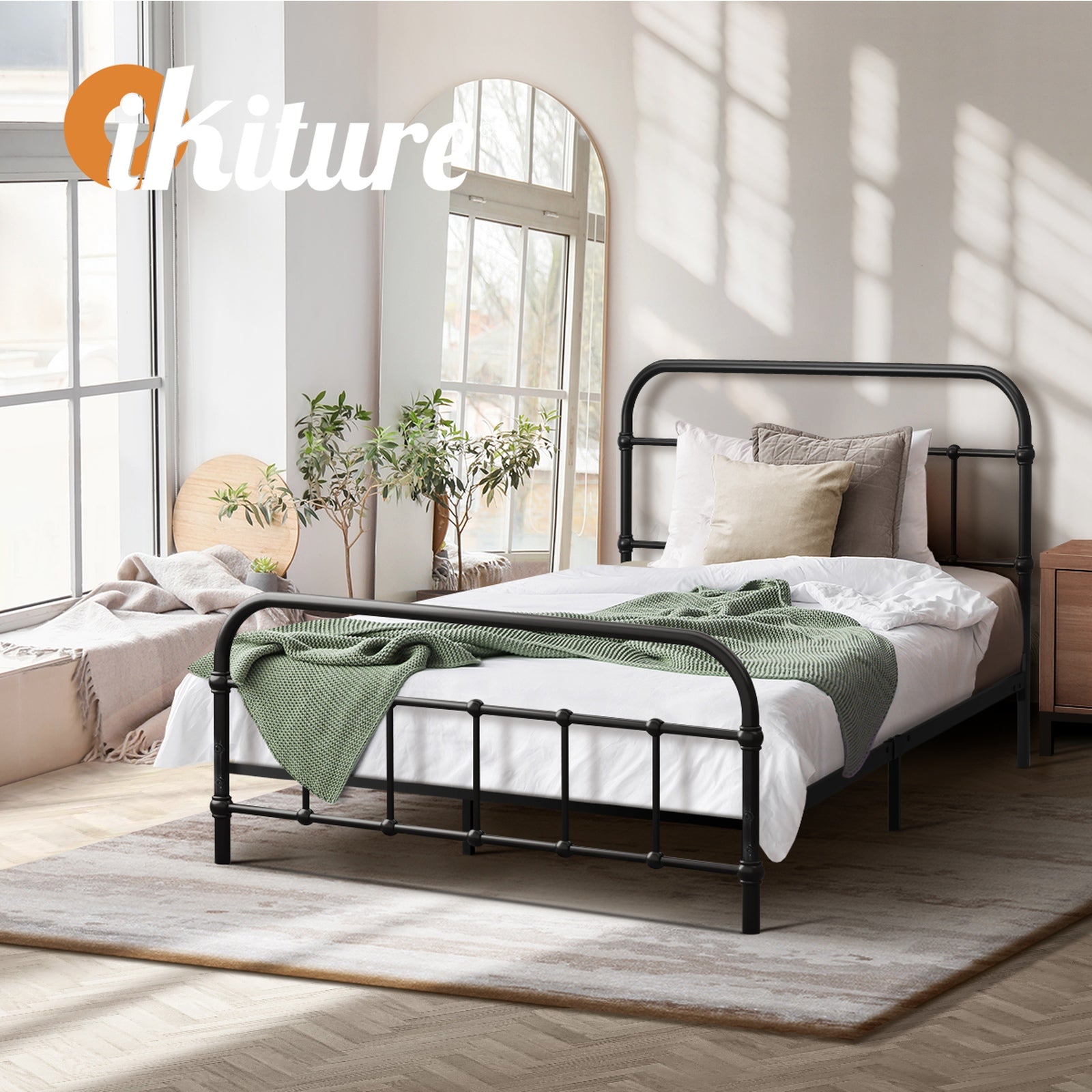Oikiture Metal Bed Frame King Single Size Bed Base Platform