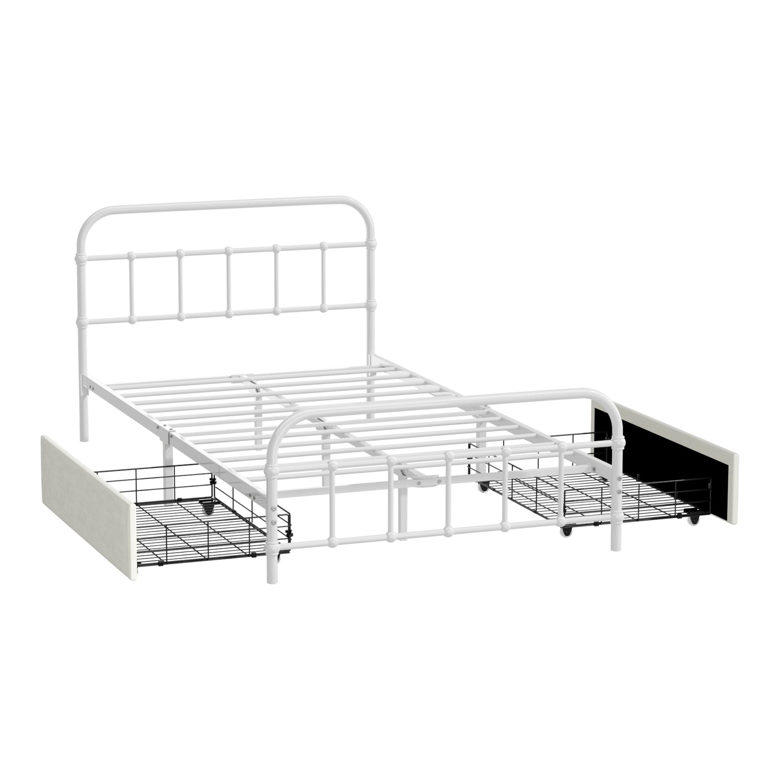 Oikiture Metal Bed Frame King Single Size Bed Base with 2 Drawers White - Sunyee