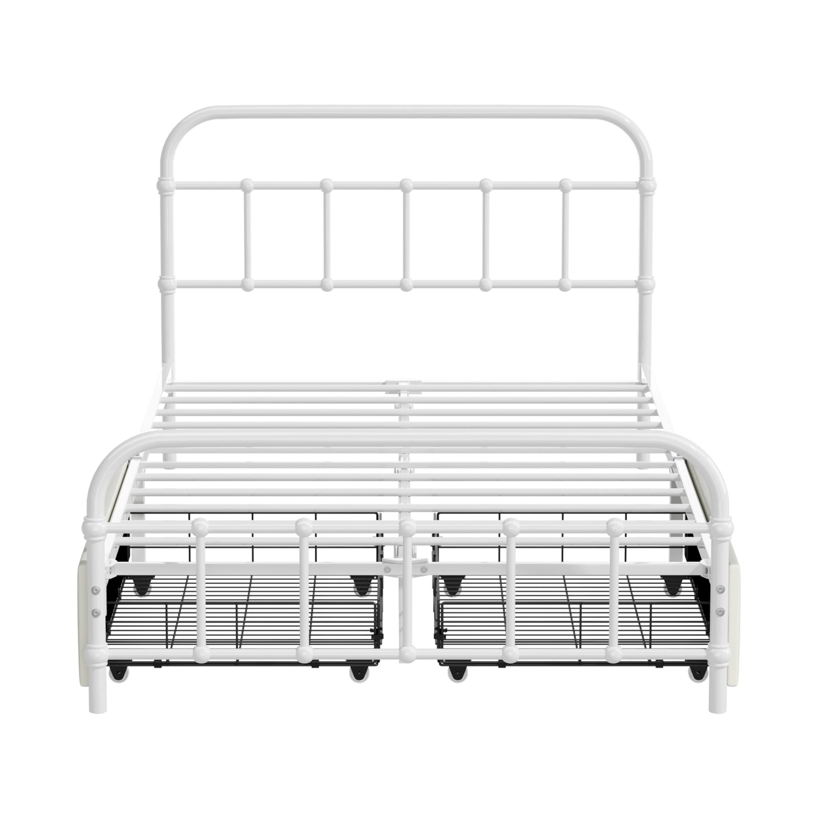 Oikiture Metal Bed Frame King Single Size Bed Base with 2 Drawers White - Sunyee