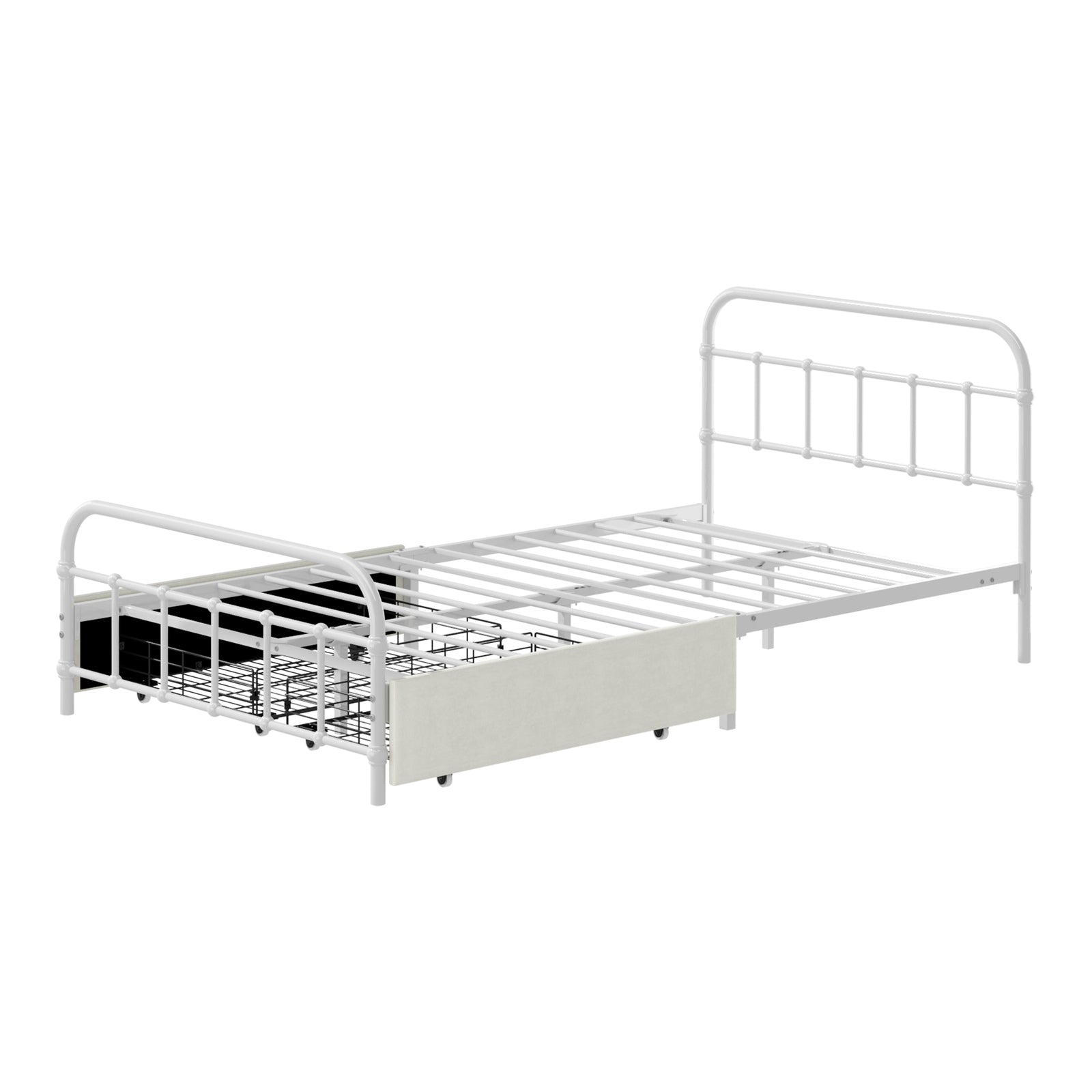 Oikiture Metal Bed Frame King Single Size Bed Base with 2 Drawers White - Sunyee