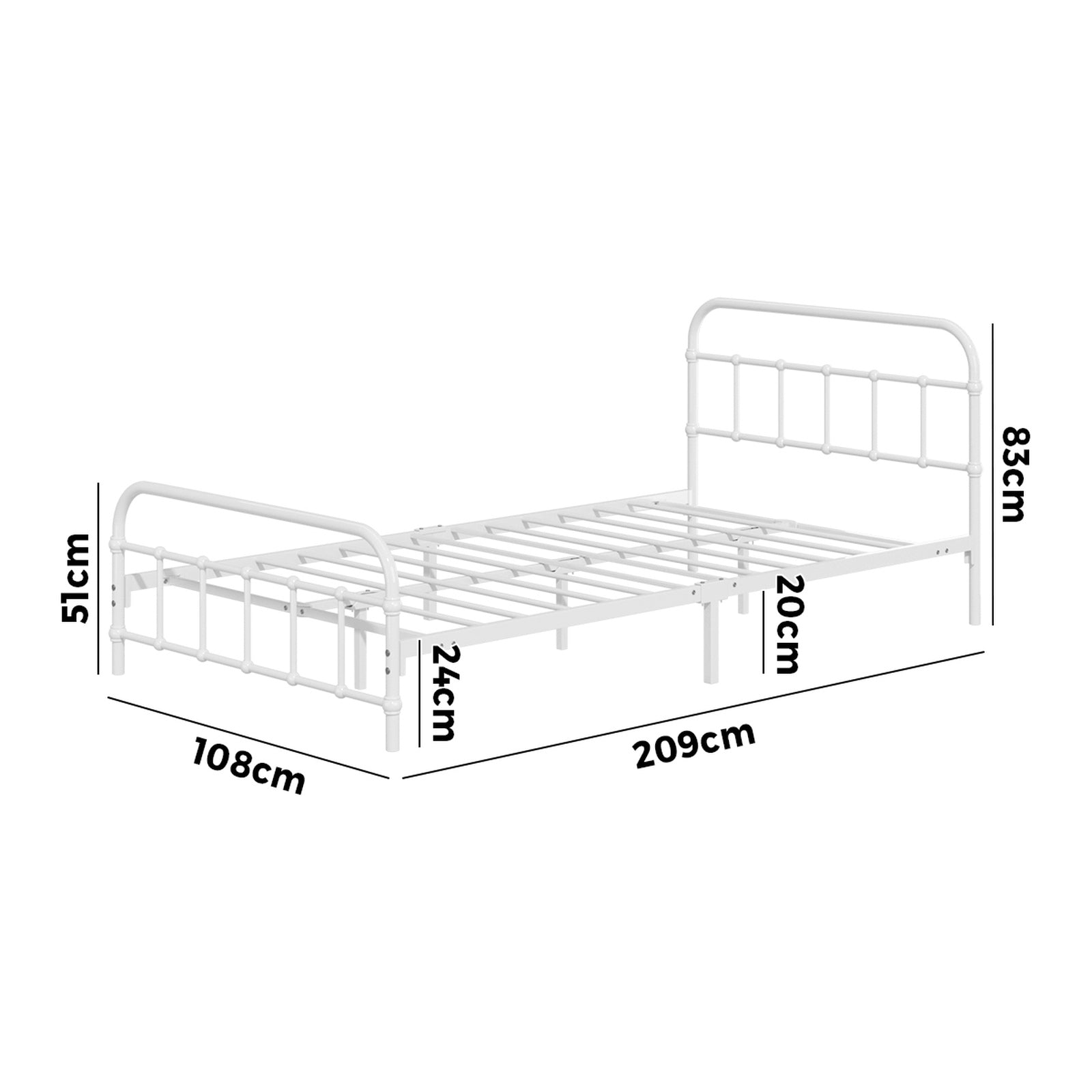 Oikiture Bed Frame Metal Bed Base King Single Size Bed Platform White - Sunyee