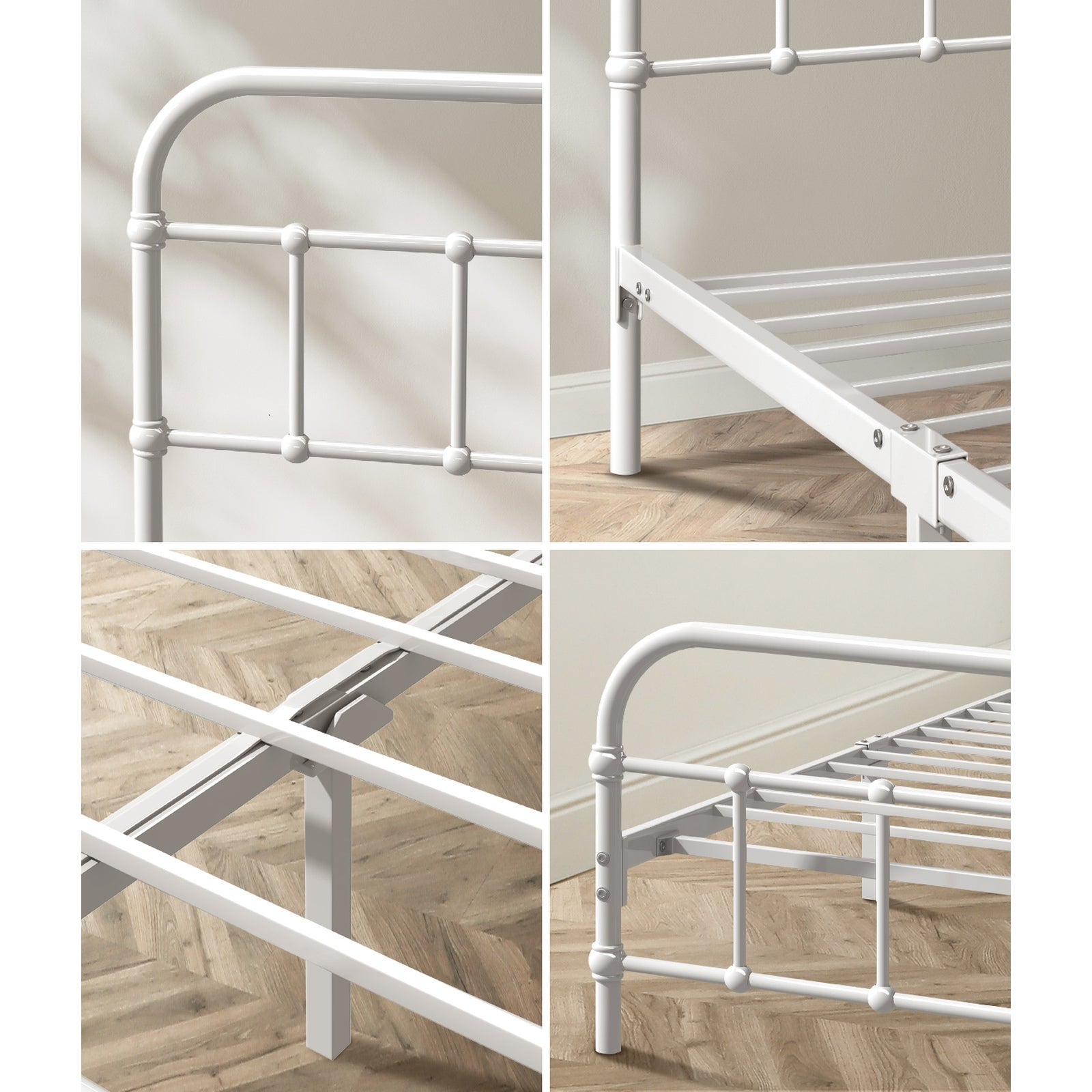 Oikiture Metal Bed Frame Queen Size Bed Base with 4 Drawers White - Sunyee