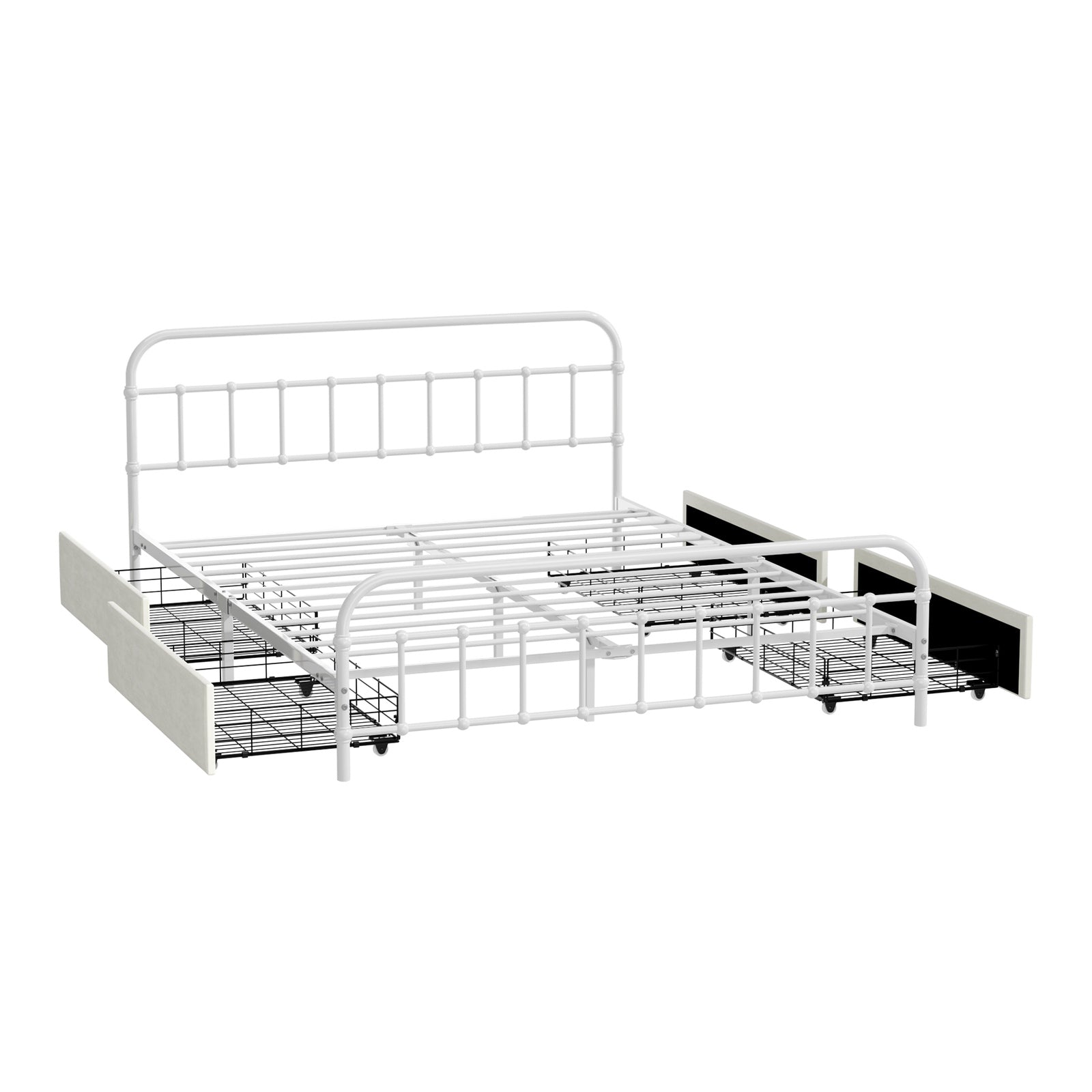 Oikiture Metal Bed Frame Queen Size Bed Base with 4 Drawers White - Sunyee